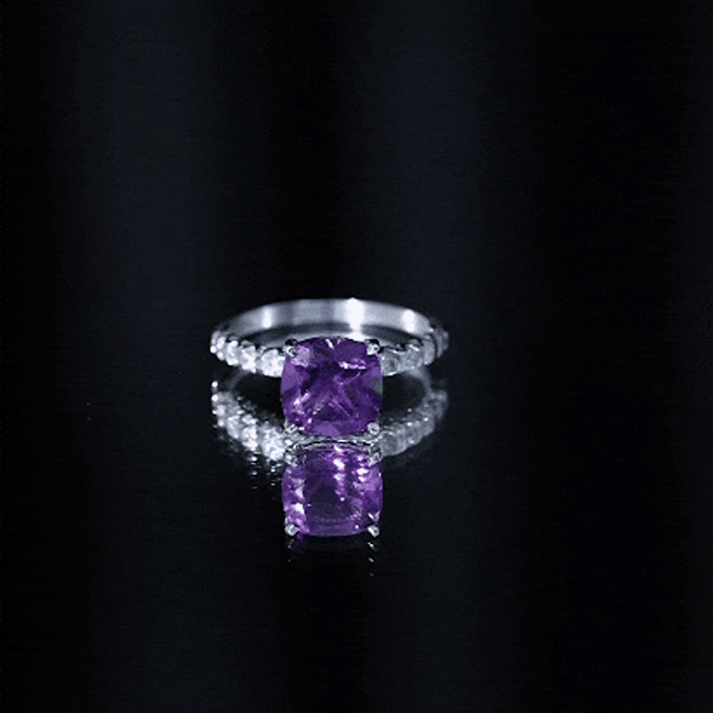 2 Carat Amethyst Cushion Cut Engagement Ring with Diamond