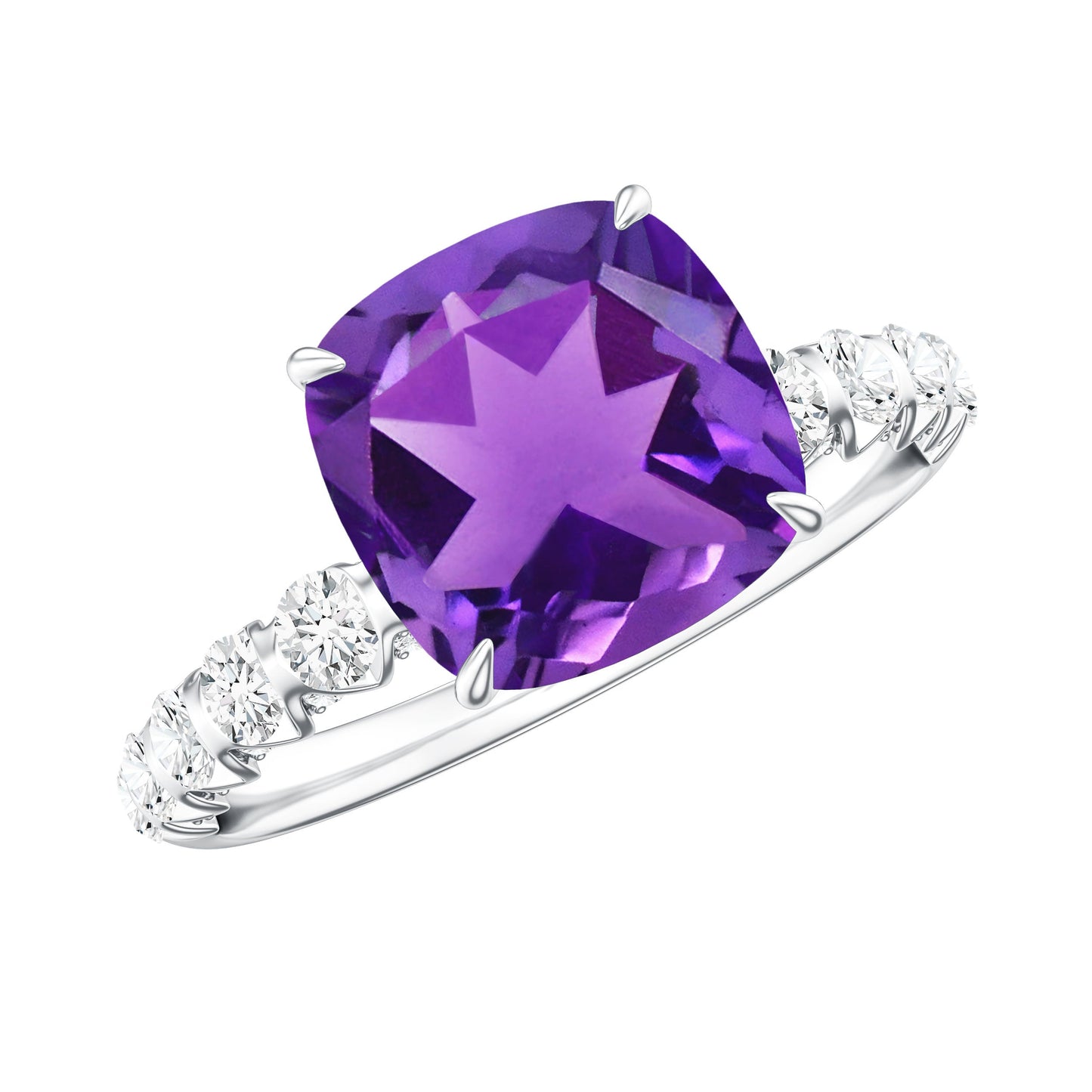 2 Carat Amethyst Cushion Cut Engagement Ring with Diamond