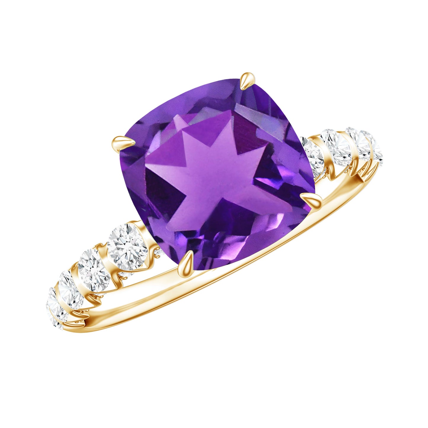2 Carat Amethyst Cushion Cut Engagement Ring with Diamond