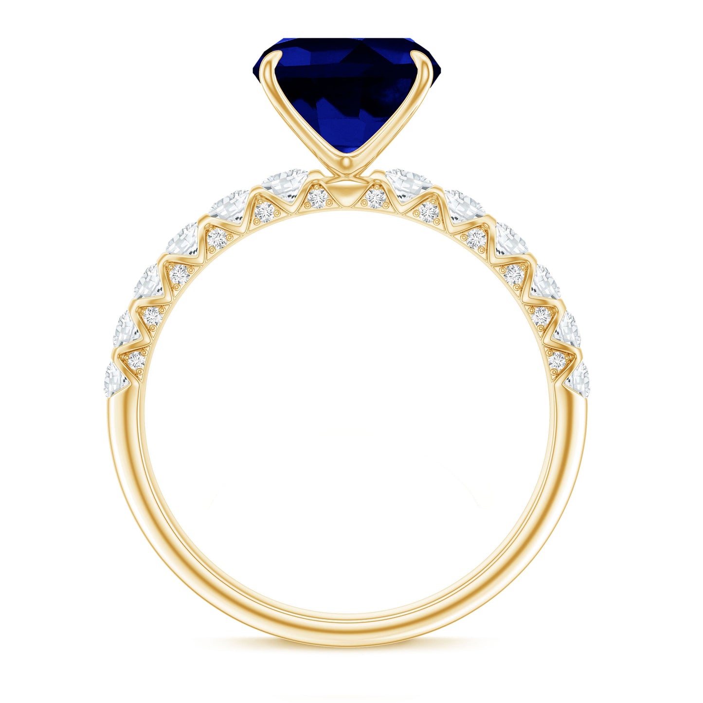 Classic 2.75 Carat Lab Grown Blue Sapphire Cushion Cut Engagement Ring with Diamond