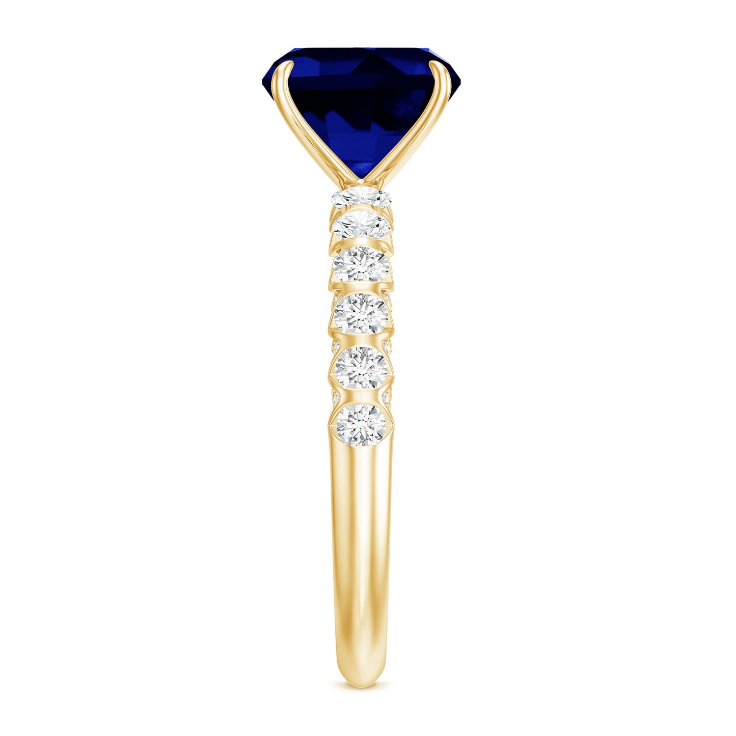 Classic 2.75 Carat Lab Grown Blue Sapphire Cushion Cut Engagement Ring with Diamond