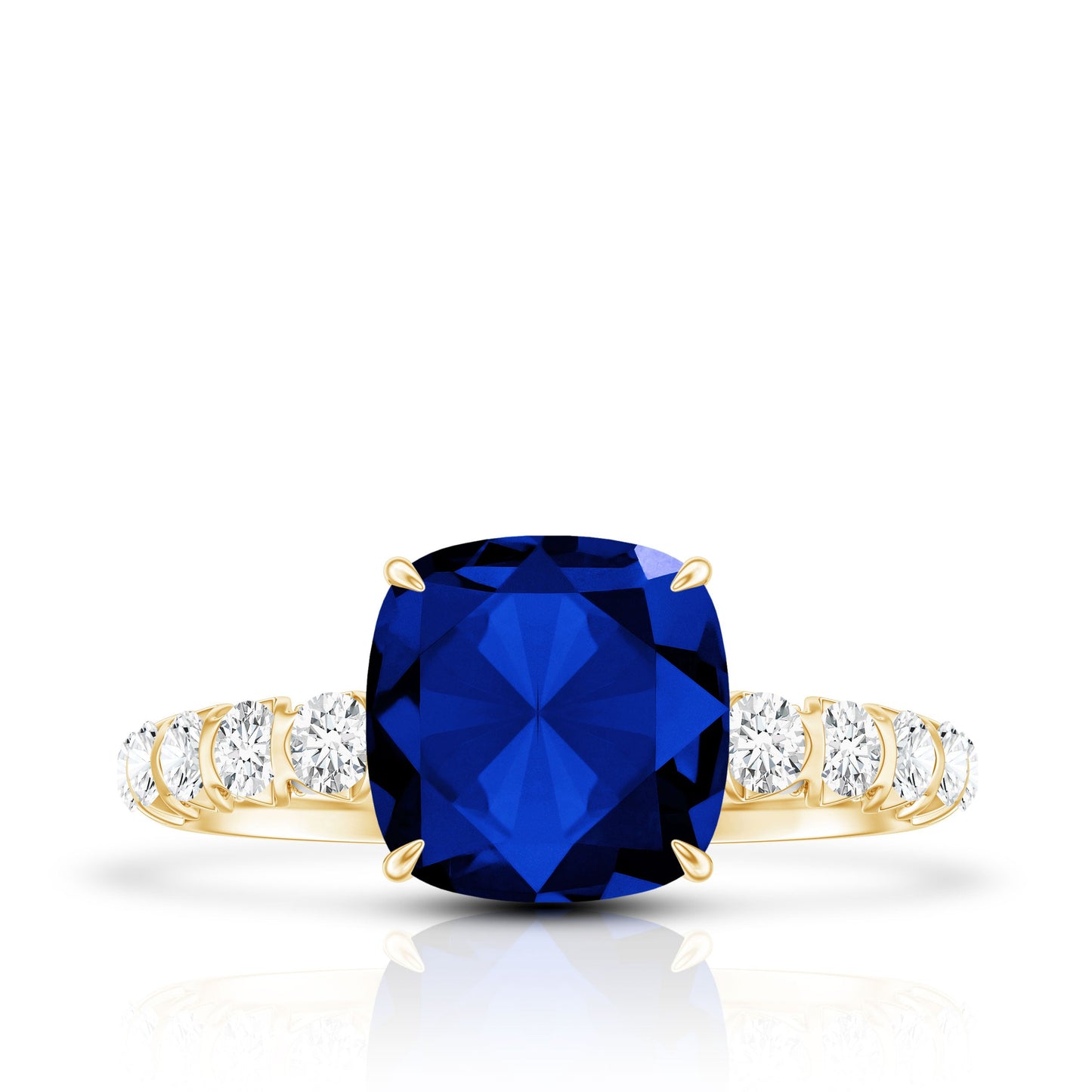 Classic 2.75 Carat Lab Grown Blue Sapphire Cushion Cut Engagement Ring with Diamond
