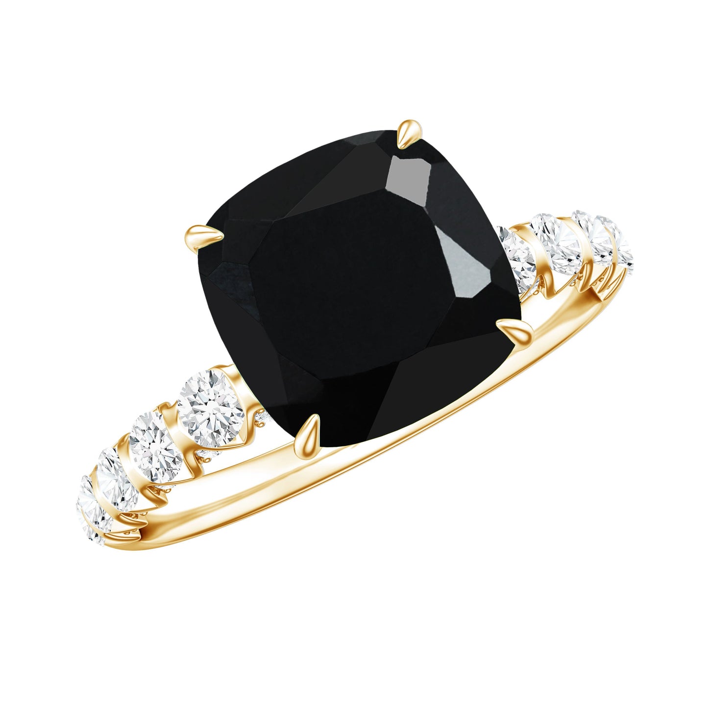 Cushion Cut Created Black Diamond and Diamond Solitaire Ring