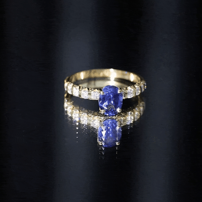 Certified 1.5 Carat Oval Lab Grown Blue Sapphire Engagement Ring with Diamond