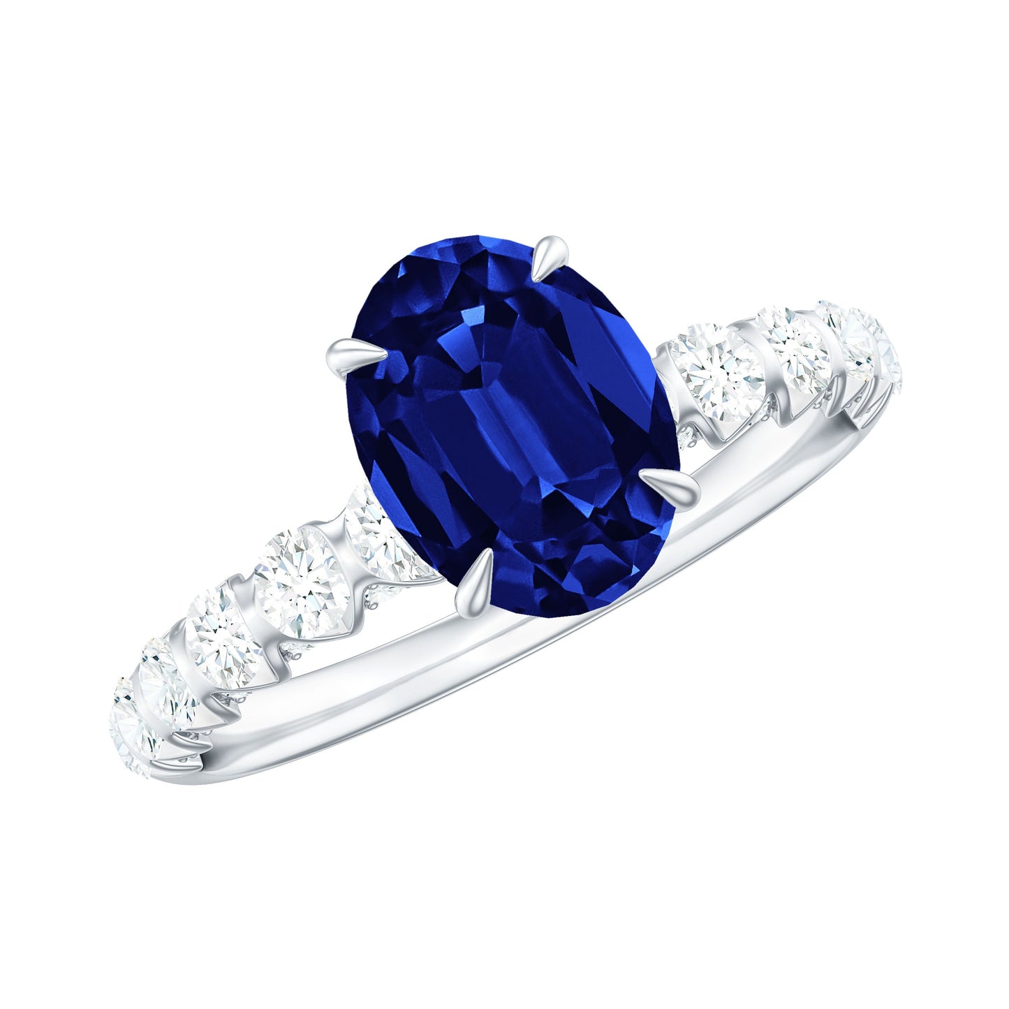 Certified 1.5 Carat Oval Lab Grown Blue Sapphire Engagement Ring with Diamond
