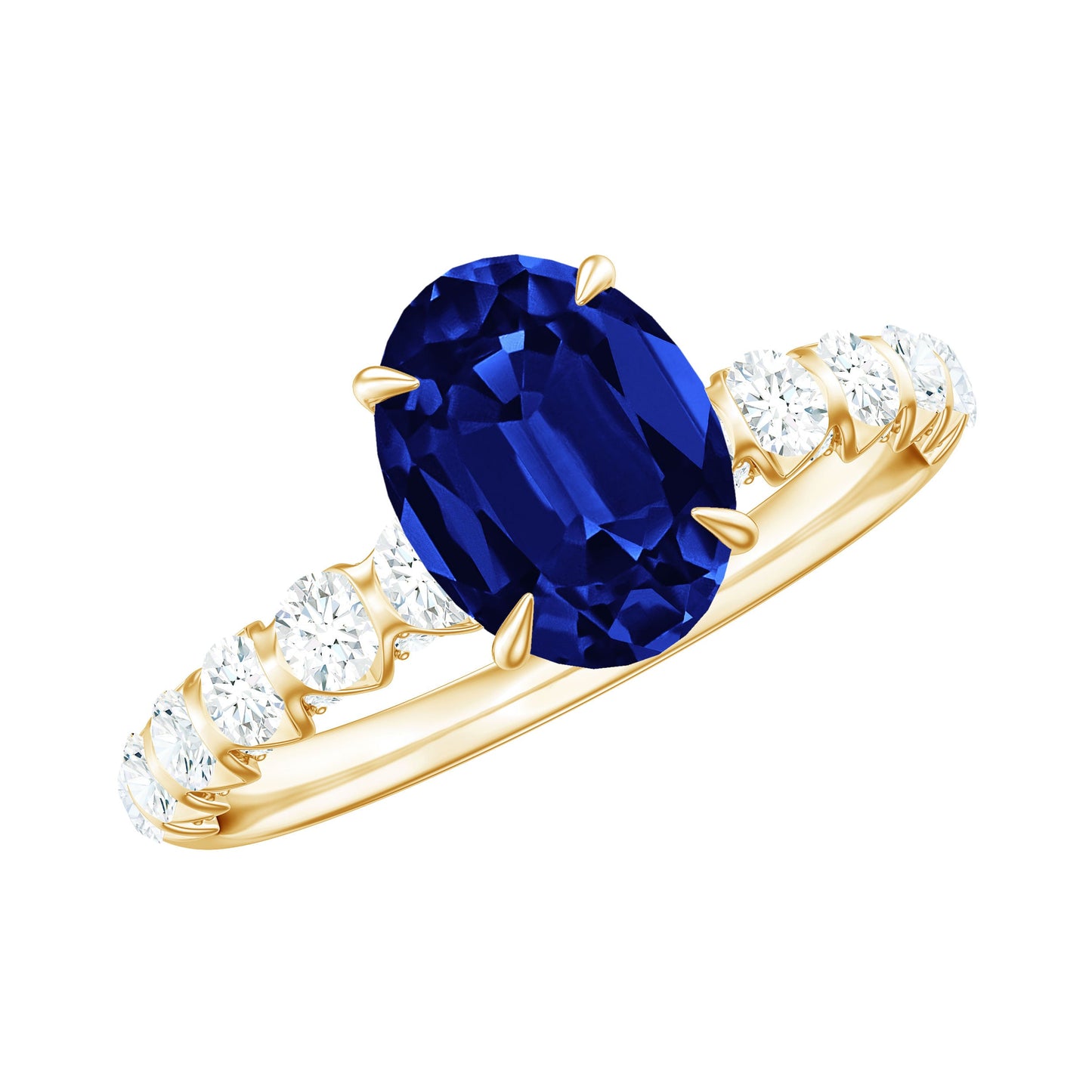Certified 1.5 Carat Oval Lab Grown Blue Sapphire Engagement Ring with Diamond