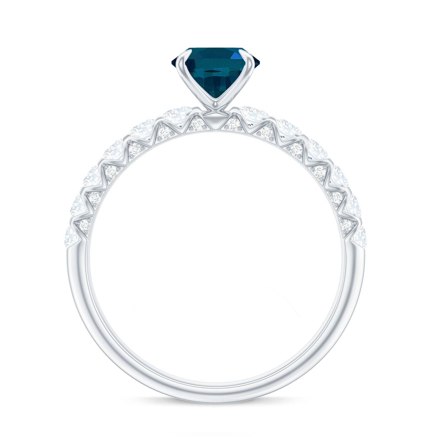 1 Carat Oval Cut London Blue Topaz Solitaire Engagement Ring with Diamond Side Stones