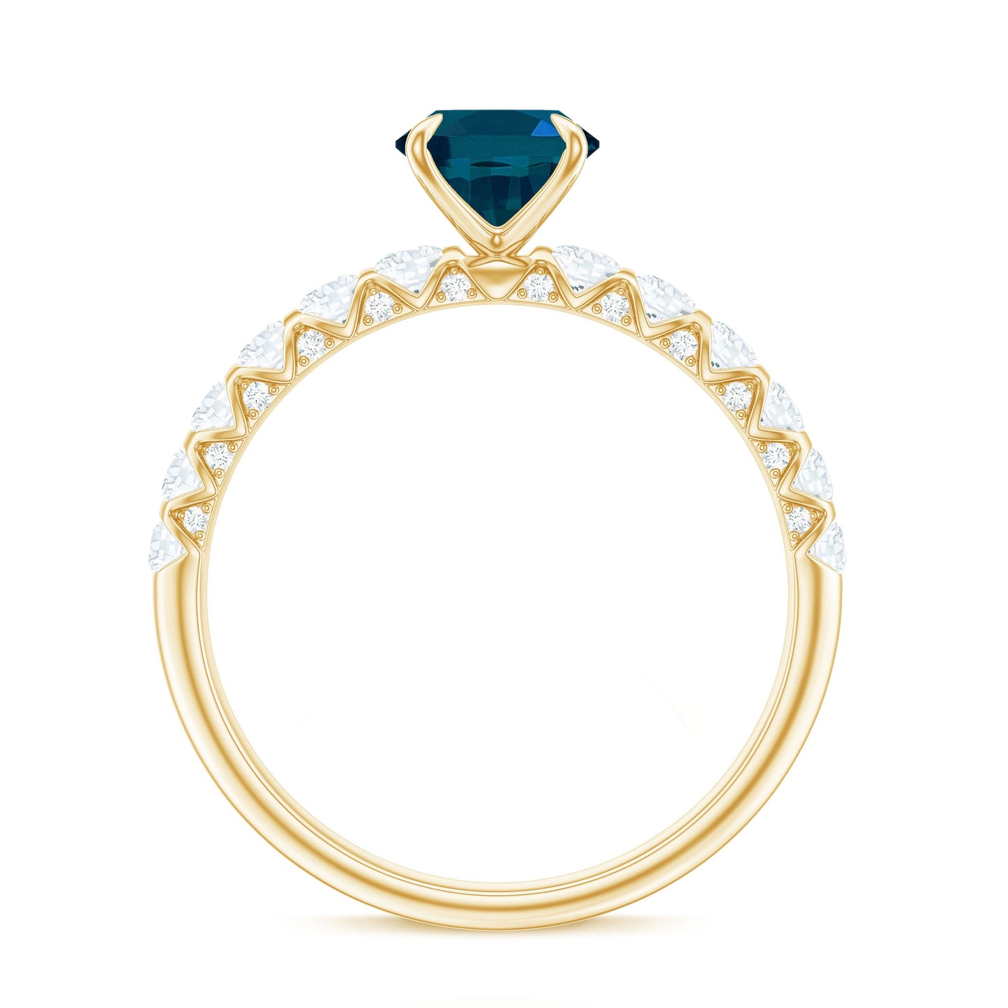 1 Carat Oval Cut London Blue Topaz Solitaire Engagement Ring with Diamond Side Stones