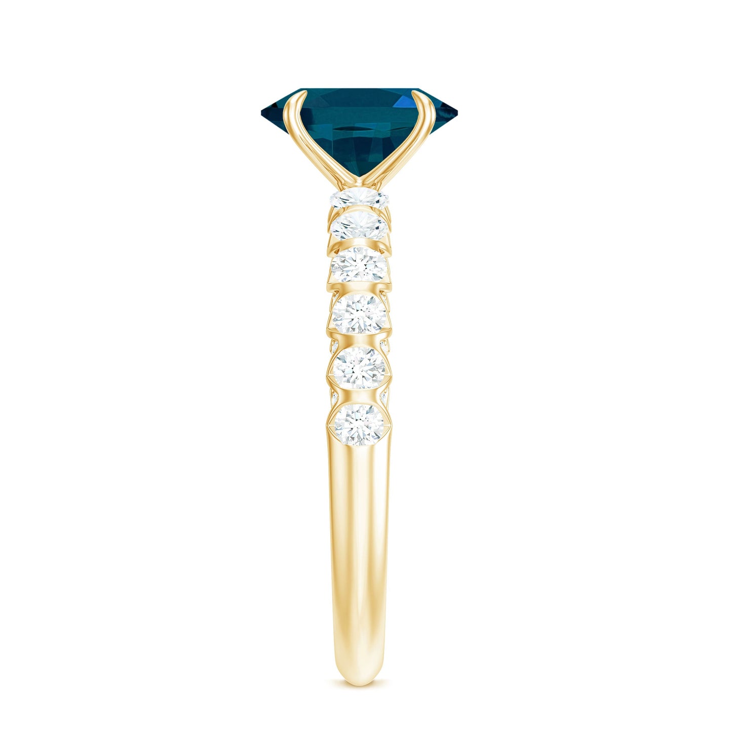 1 Carat Oval Cut London Blue Topaz Solitaire Engagement Ring with Diamond Side Stones