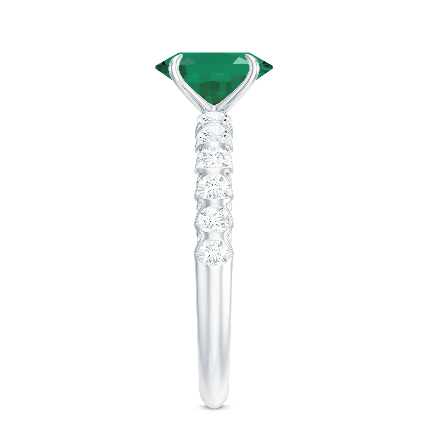 Natural 1.2 Carat Emerald Oval Engagement Ring with Diamond Side Stones
