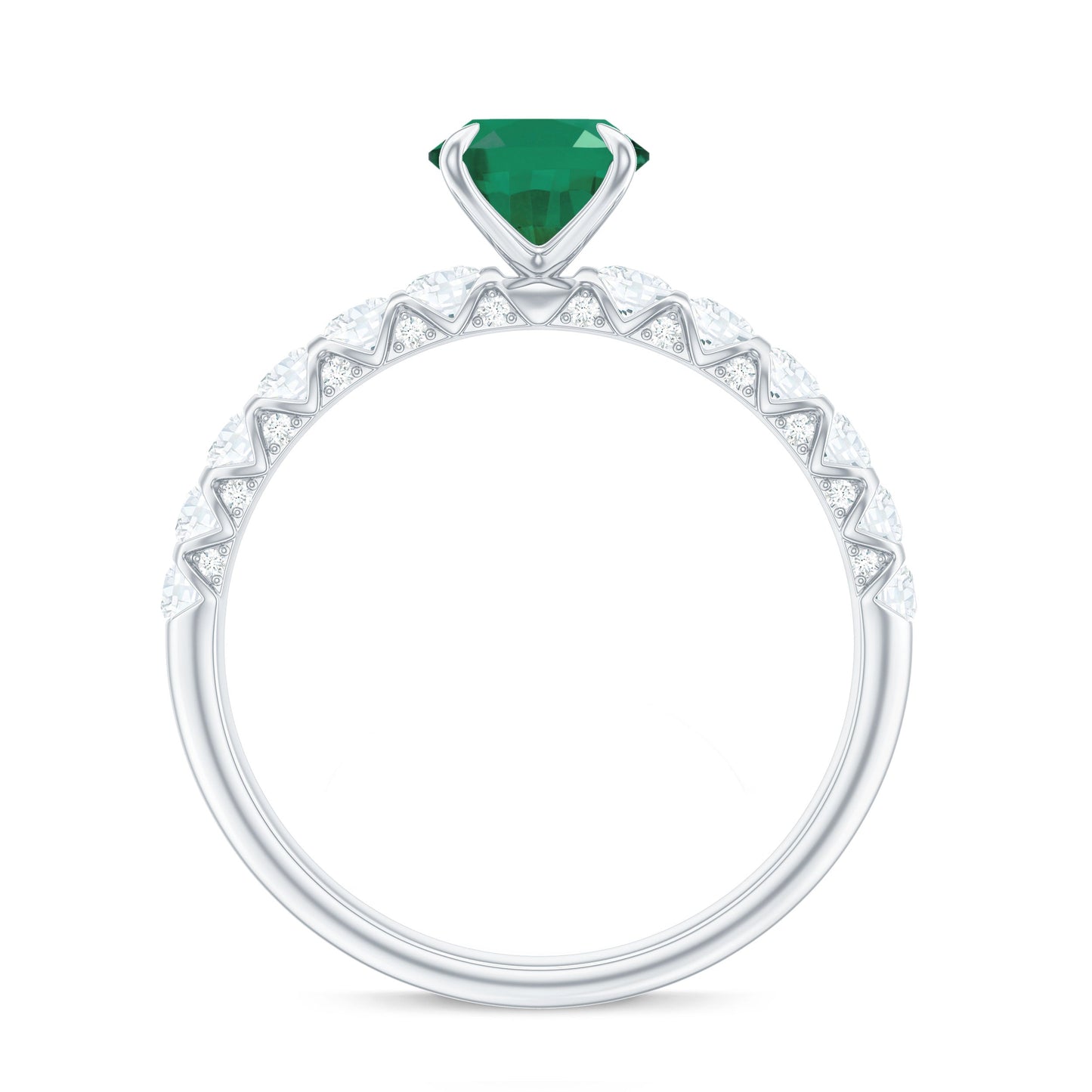 Natural 1.2 Carat Emerald Oval Engagement Ring with Diamond Side Stones