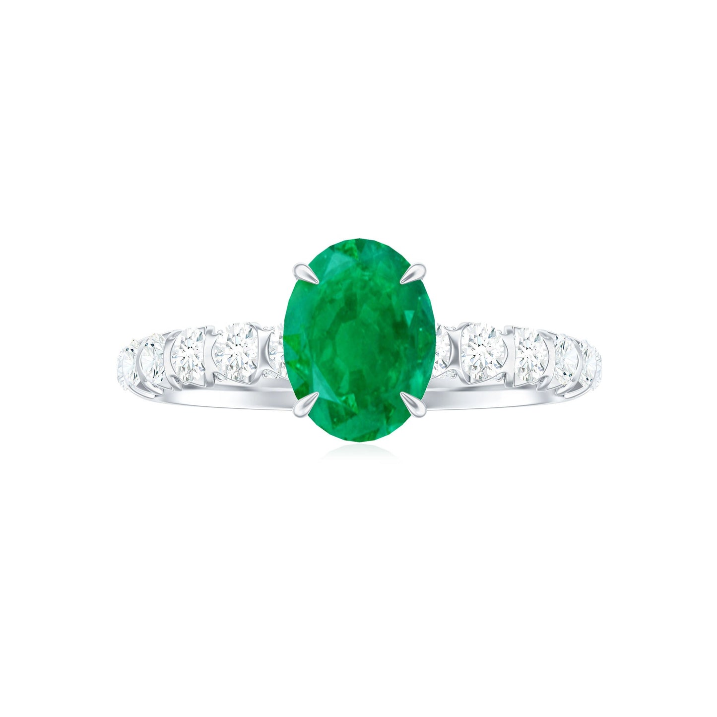 Natural 1.2 Carat Emerald Oval Engagement Ring with Diamond Side Stones
