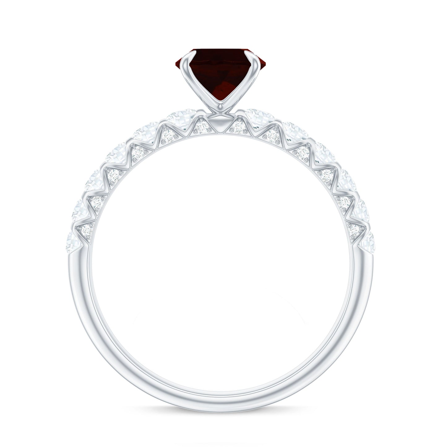Certified Natural Garnet Oval Engagement Ring with Diamond Side Stones