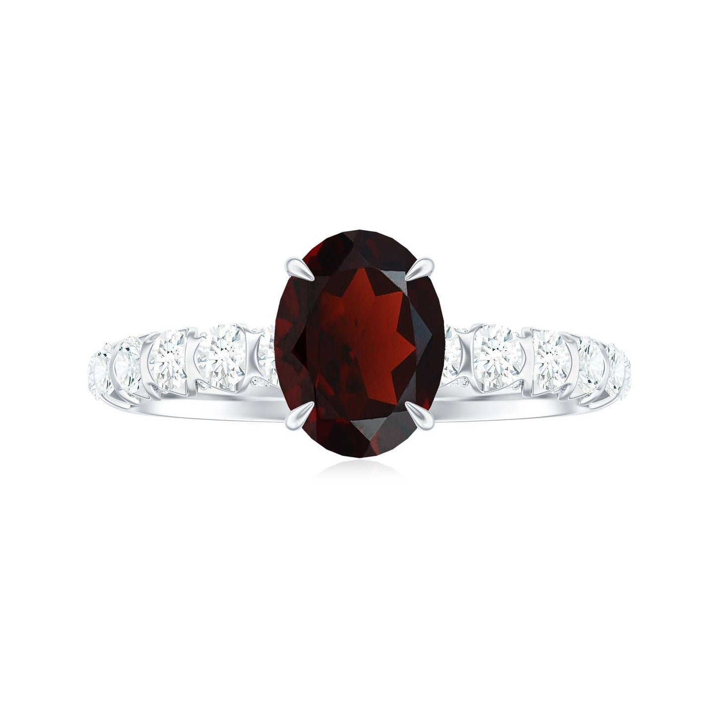 Certified Natural Garnet Oval Engagement Ring with Diamond Side Stones