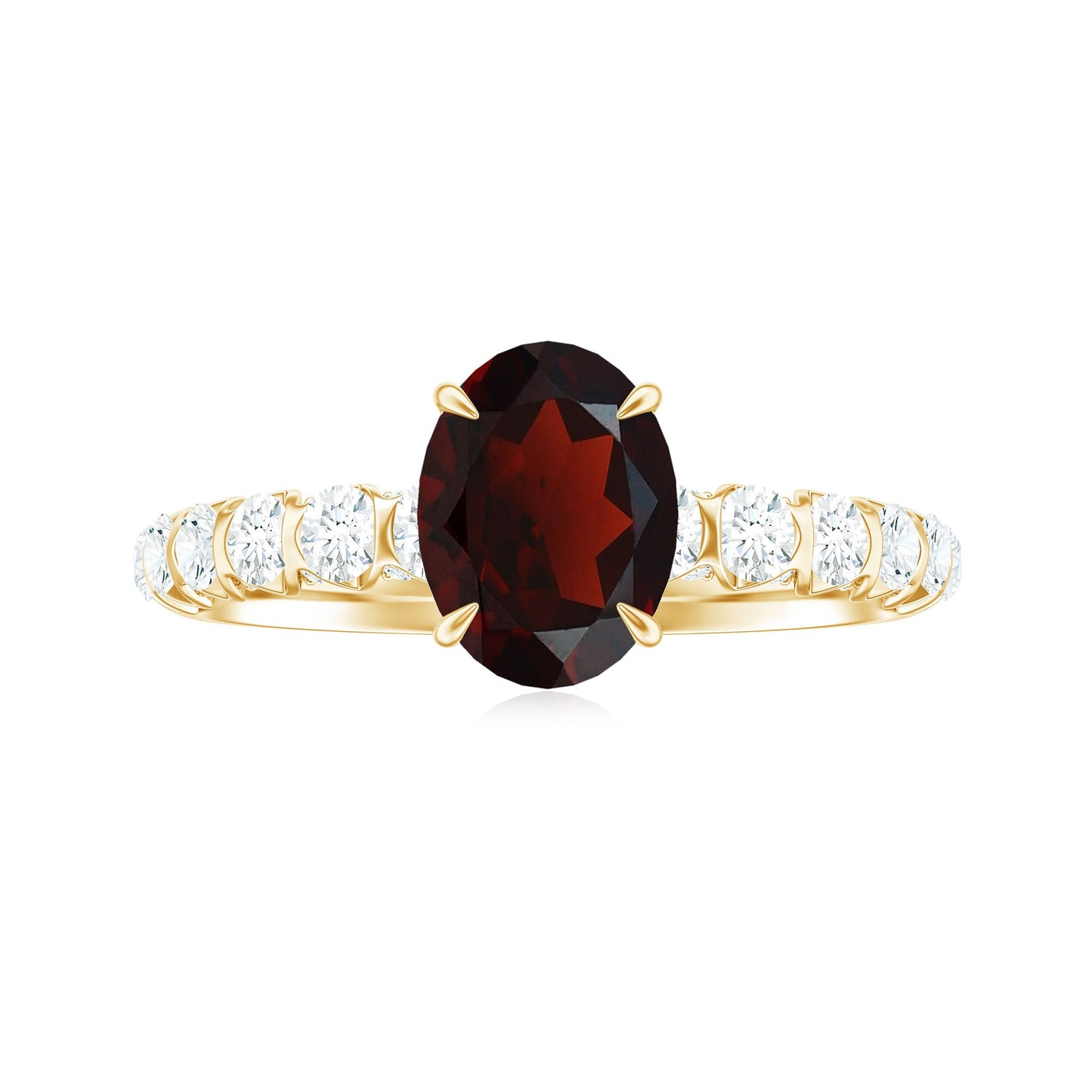 Certified Natural Garnet Oval Engagement Ring with Diamond Side Stones