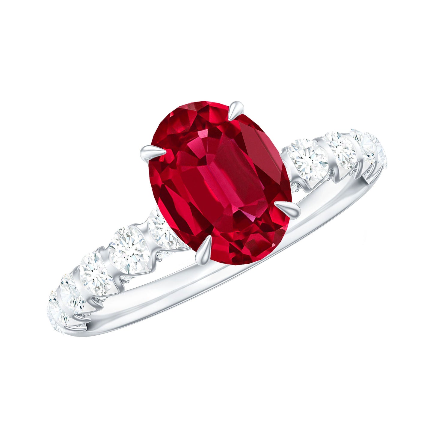 Certified 1.5 Carat Lab Grown Ruby Oval Engagement Ring with Diamond