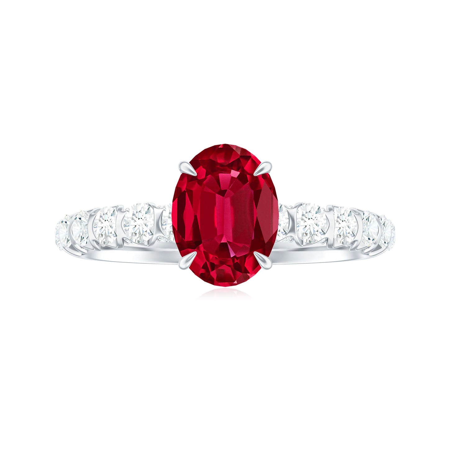 Certified 1.5 Carat Lab Grown Ruby Oval Engagement Ring with Diamond