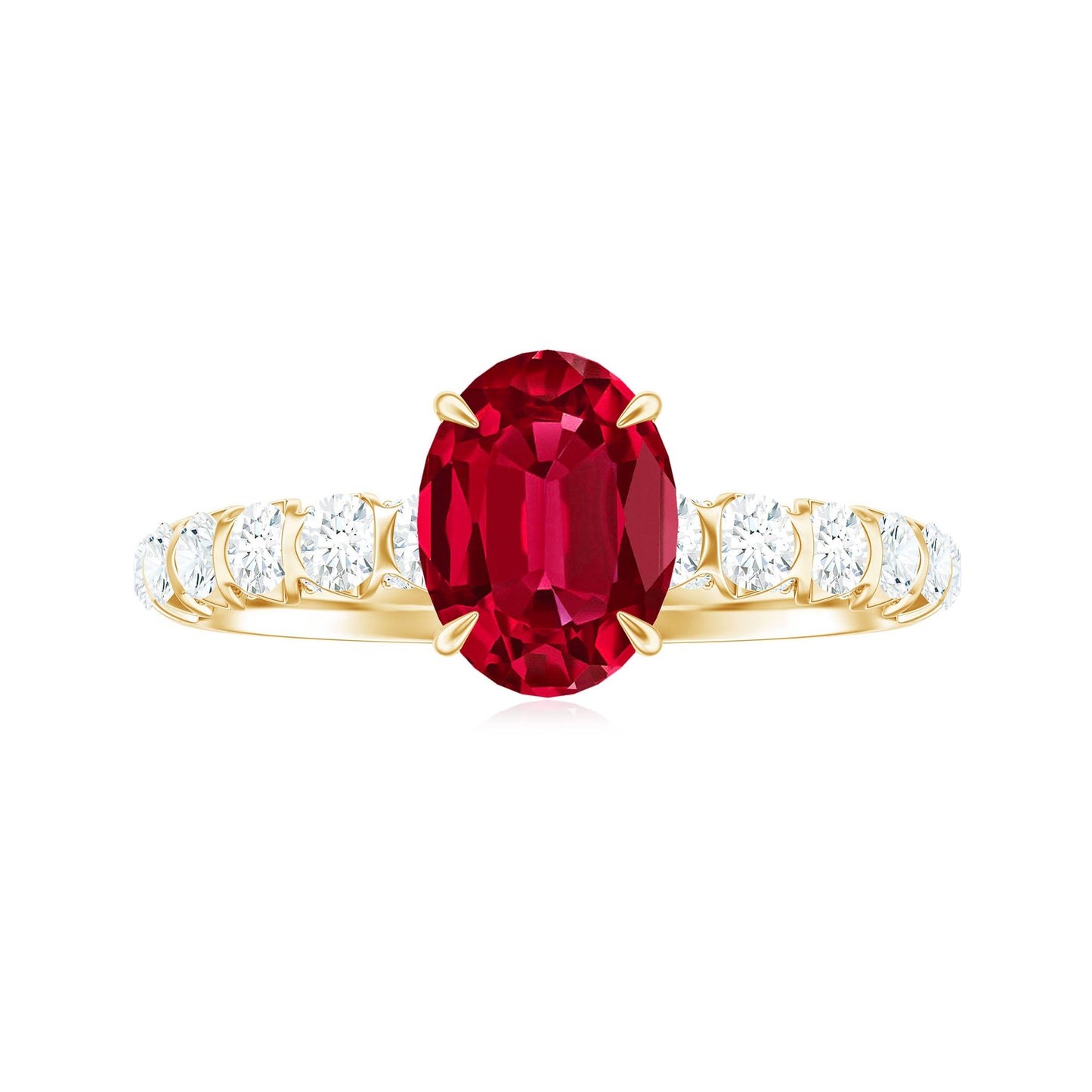 Certified 1.5 Carat Lab Grown Ruby Oval Engagement Ring with Diamond