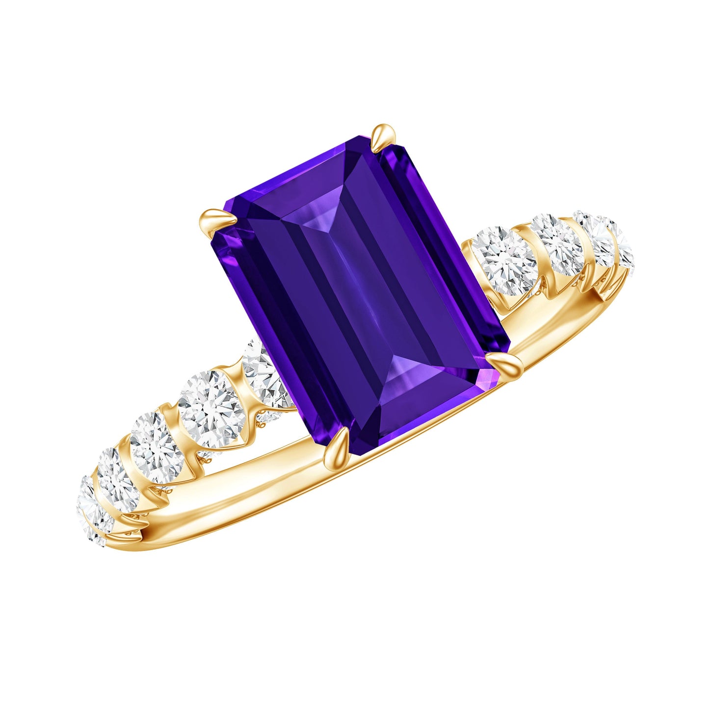 Real 1.4 Carat Amethyst Emerald Cut Engagement Ring with Diamond