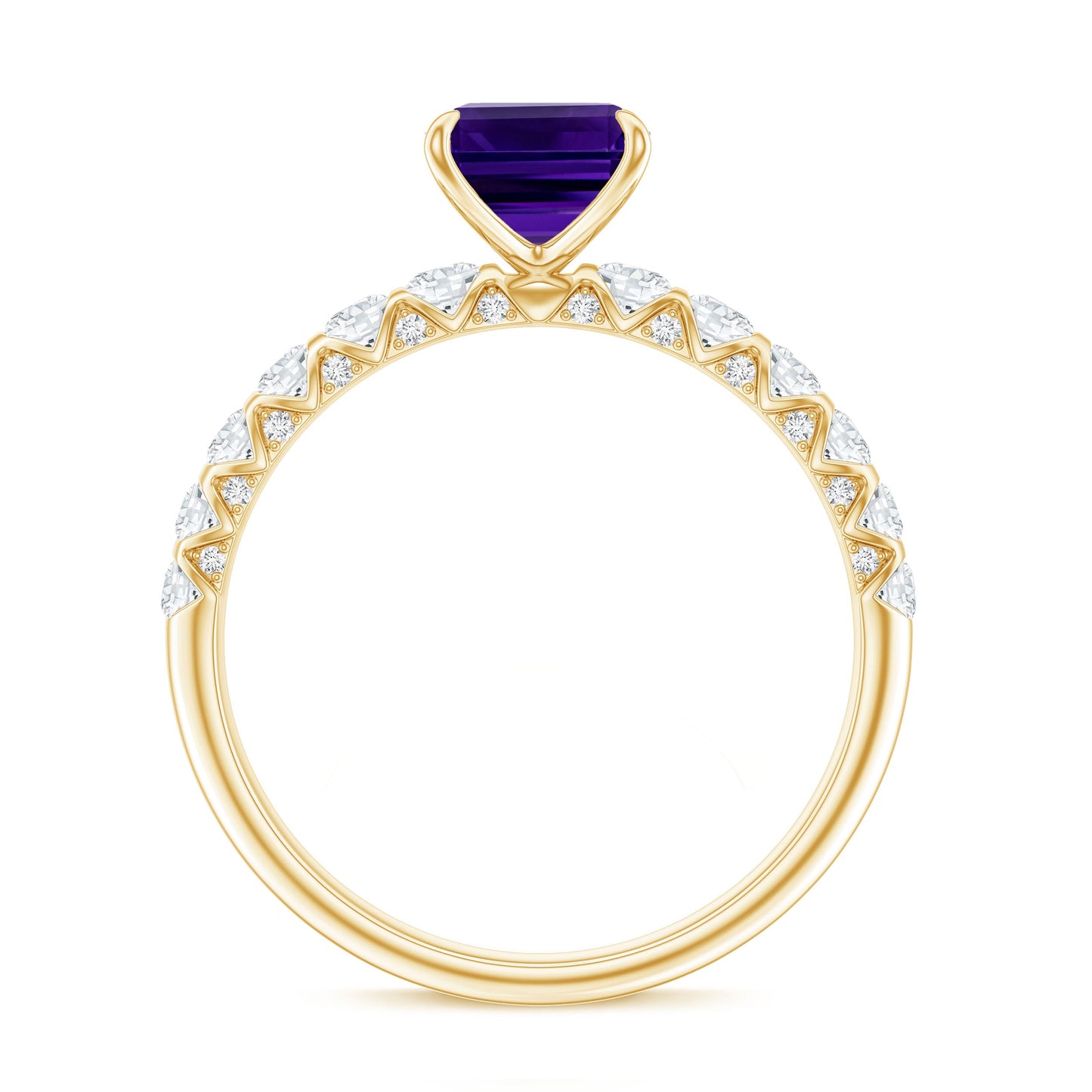 Real 1.4 Carat Amethyst Emerald Cut Engagement Ring with Diamond