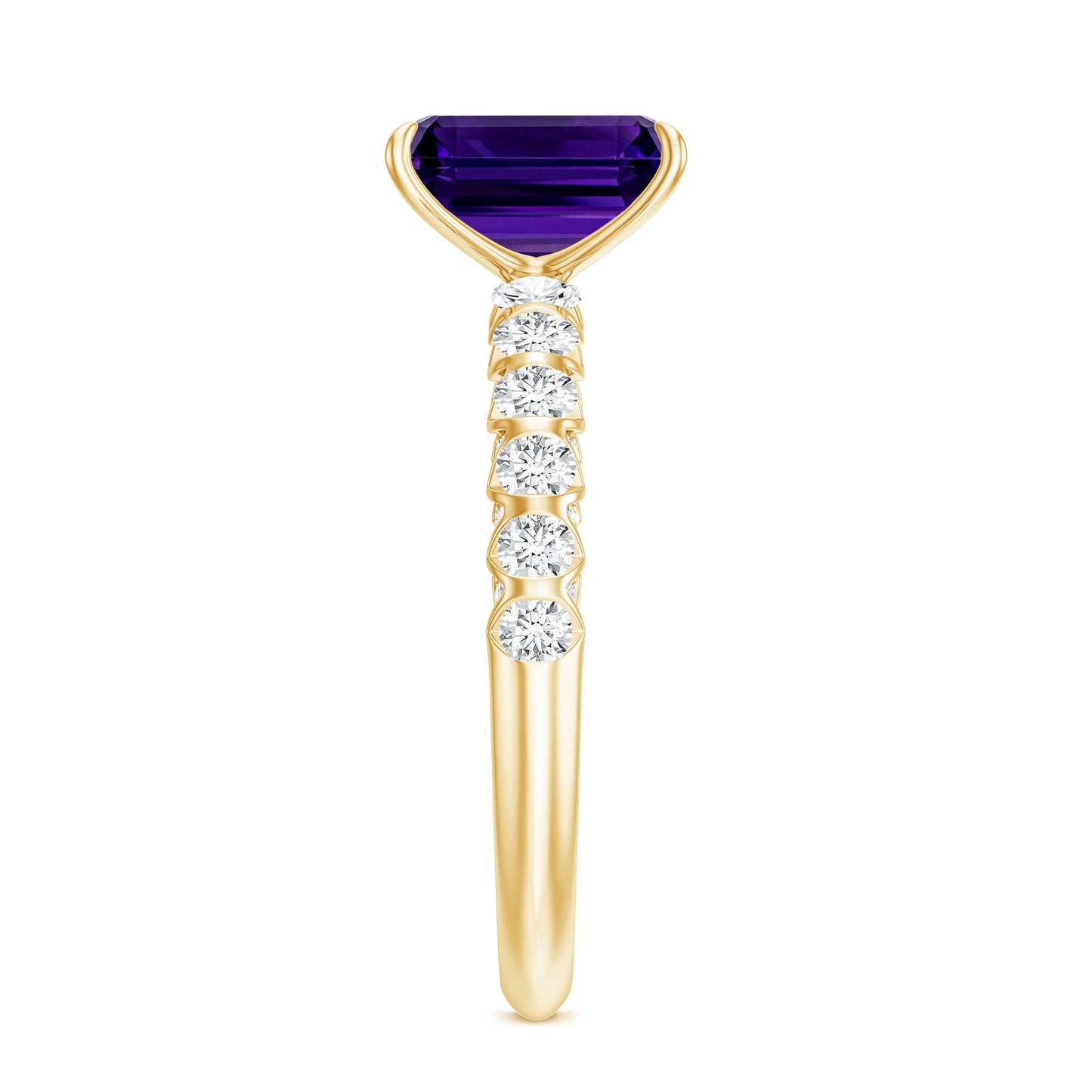 Real 1.4 Carat Amethyst Emerald Cut Engagement Ring with Diamond
