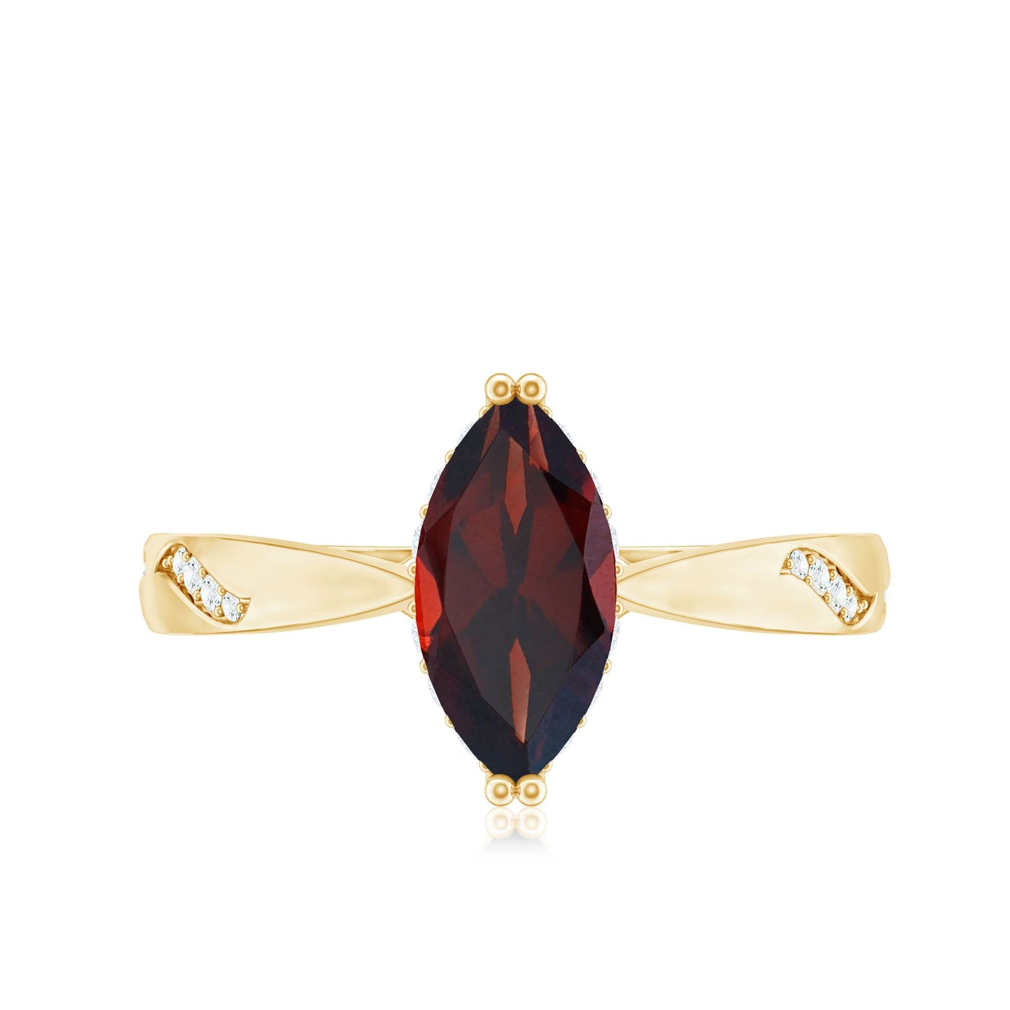 Natural Solitaire Garnet Marquise Engagement Ring with Diamond