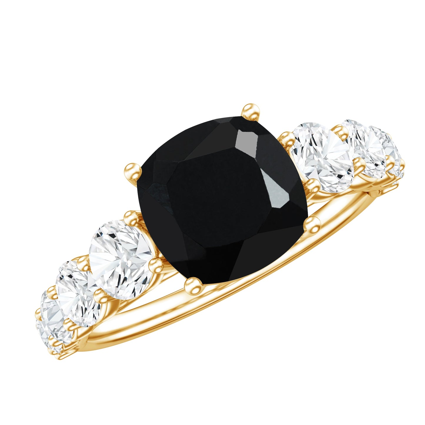 Certified 2.8 Carat Lab Grown Black Diamond Cushion Cut Engagement Ring with Moissanite