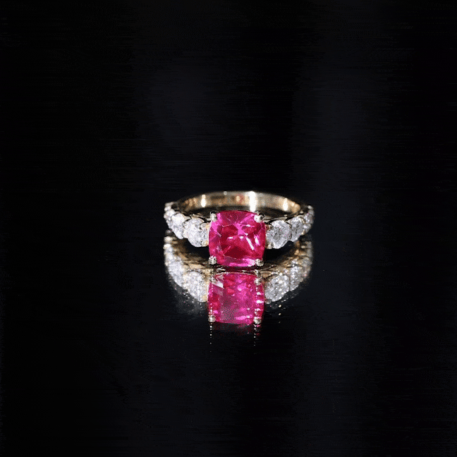 2 Carat Cushion Cut Lab Created Ruby Engagement Ring with Side Stones