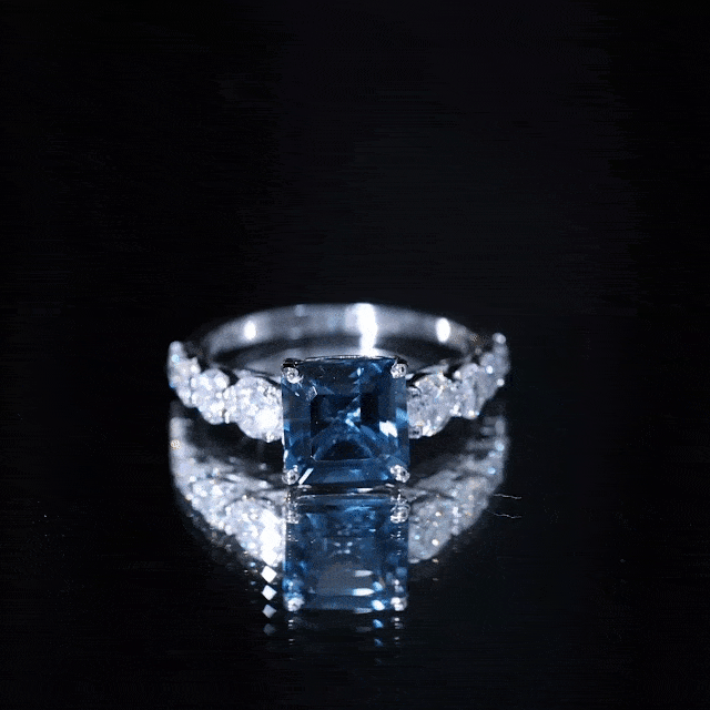 3 Carat Asscher Cut London Blue Topaz Solitaire Engagement Ring with Moissanite