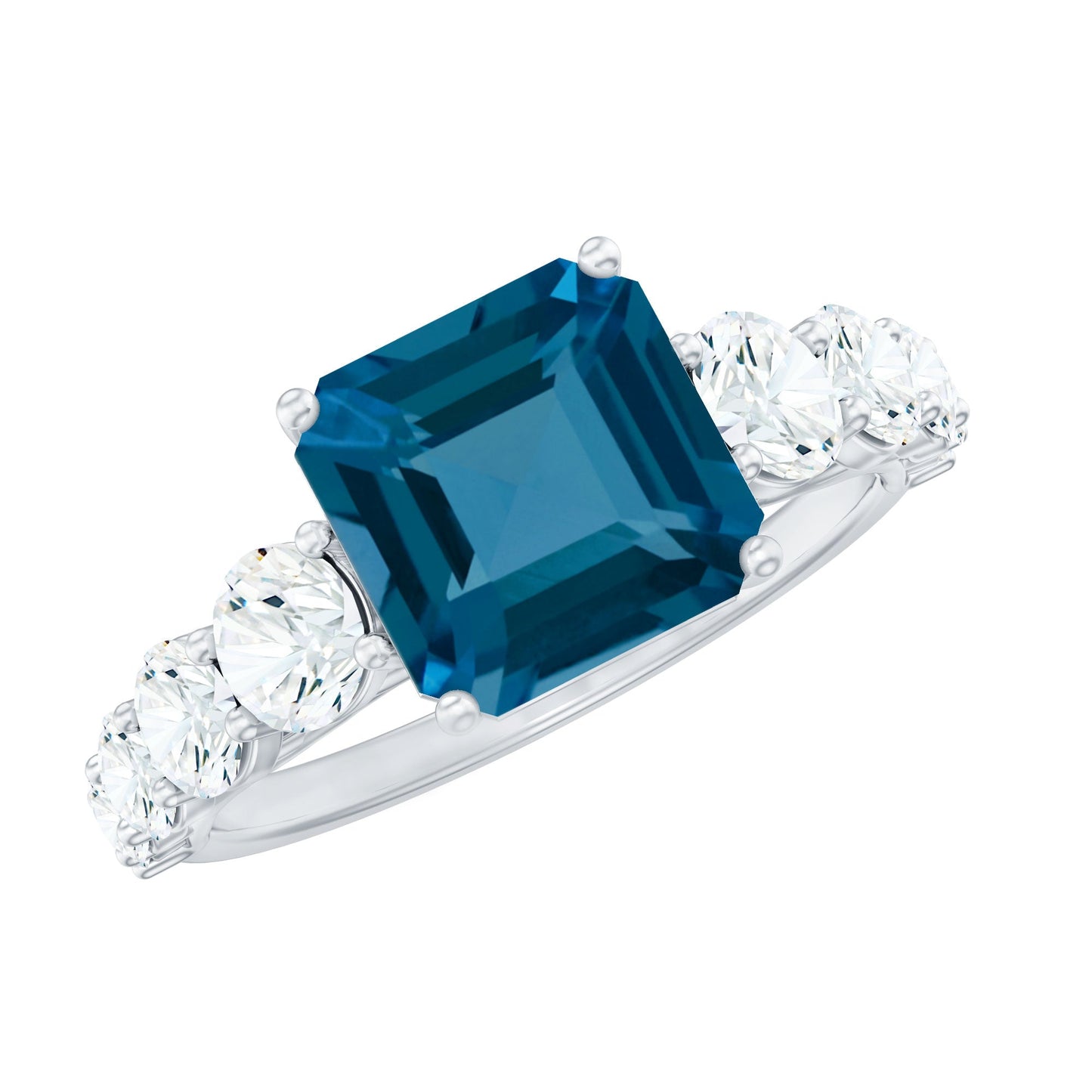 3 Carat Asscher Cut London Blue Topaz Solitaire Engagement Ring with Moissanite