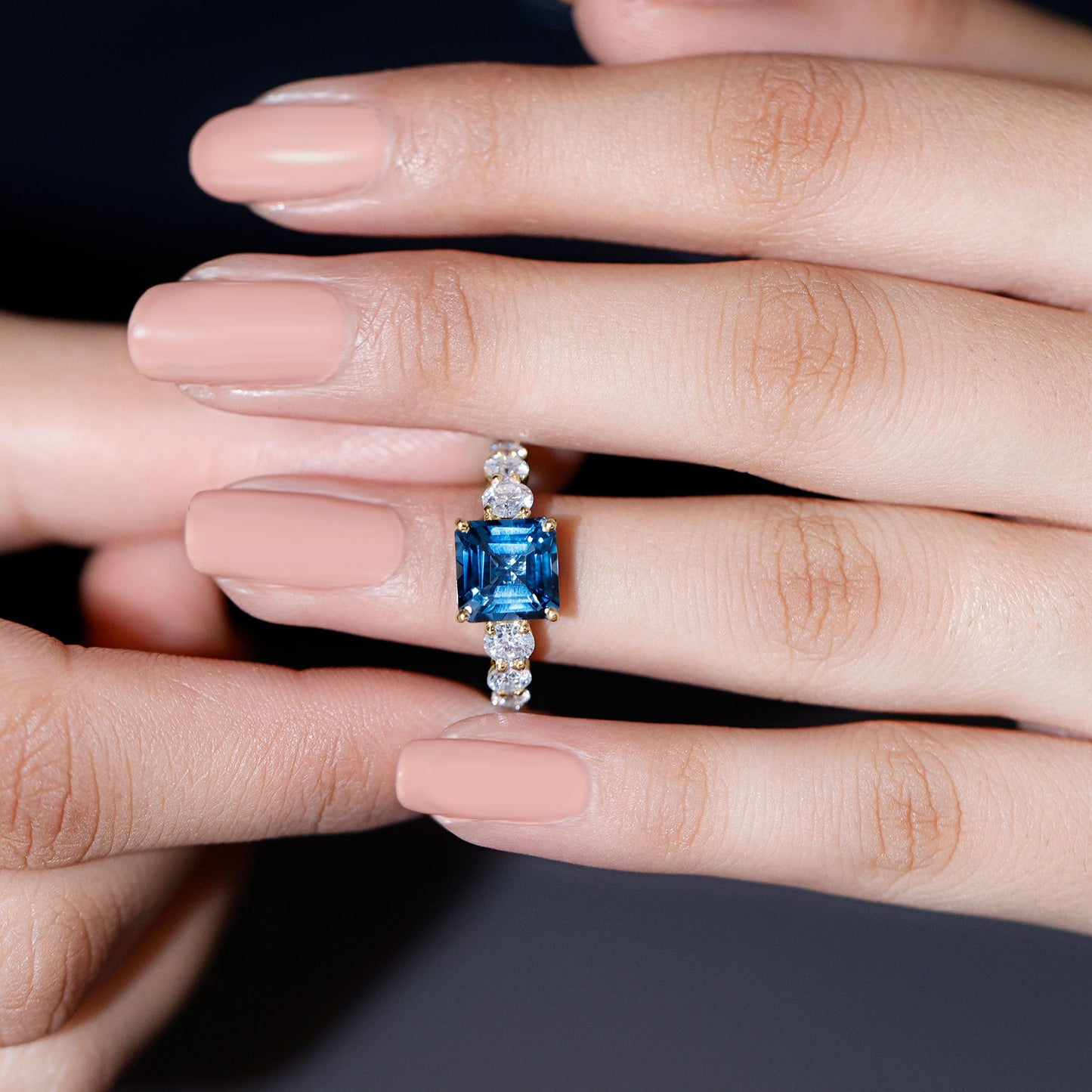 3 Carat Asscher Cut London Blue Topaz Solitaire Engagement Ring with Moissanite