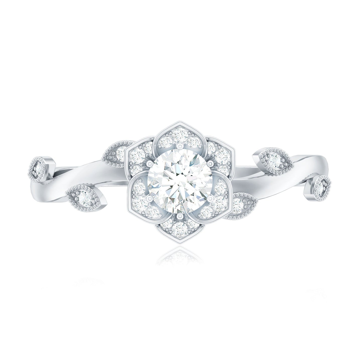Natural Diamond Flower Engagement Ring For Women