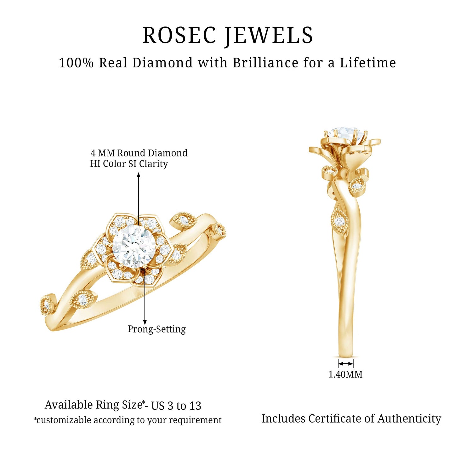 Natural Diamond Flower Engagement Ring For Women