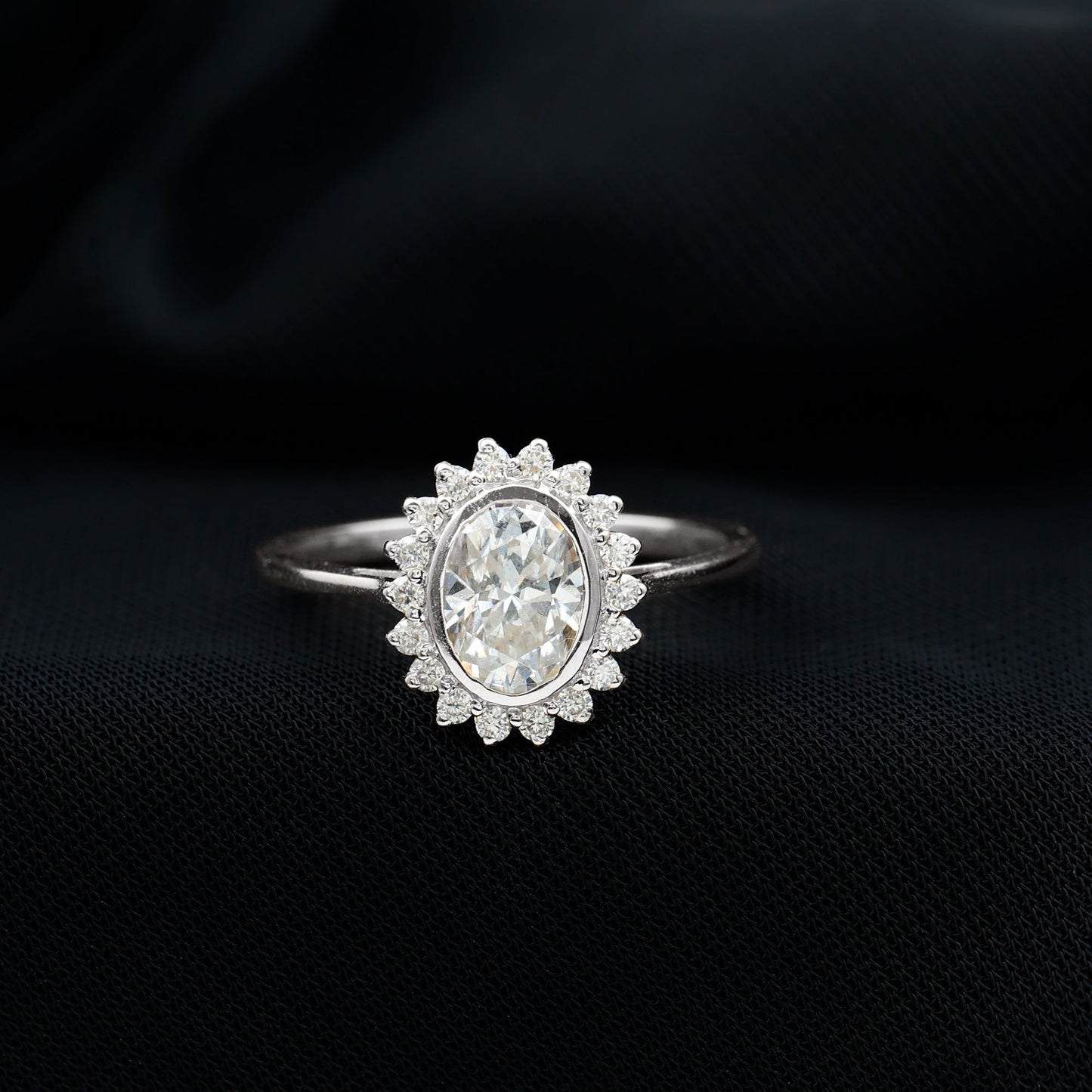 Oval Halo Engagement Ring with Moissanite