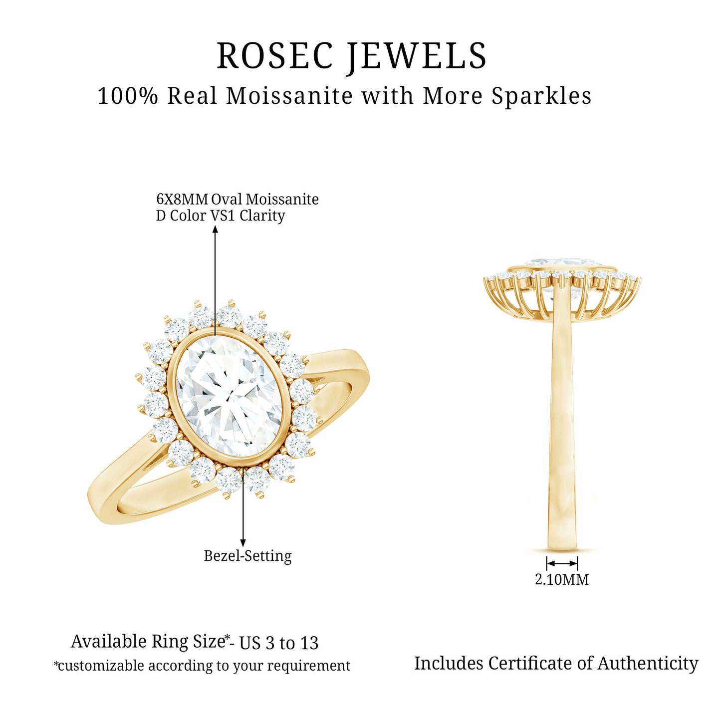 Oval Halo Engagement Ring with Moissanite