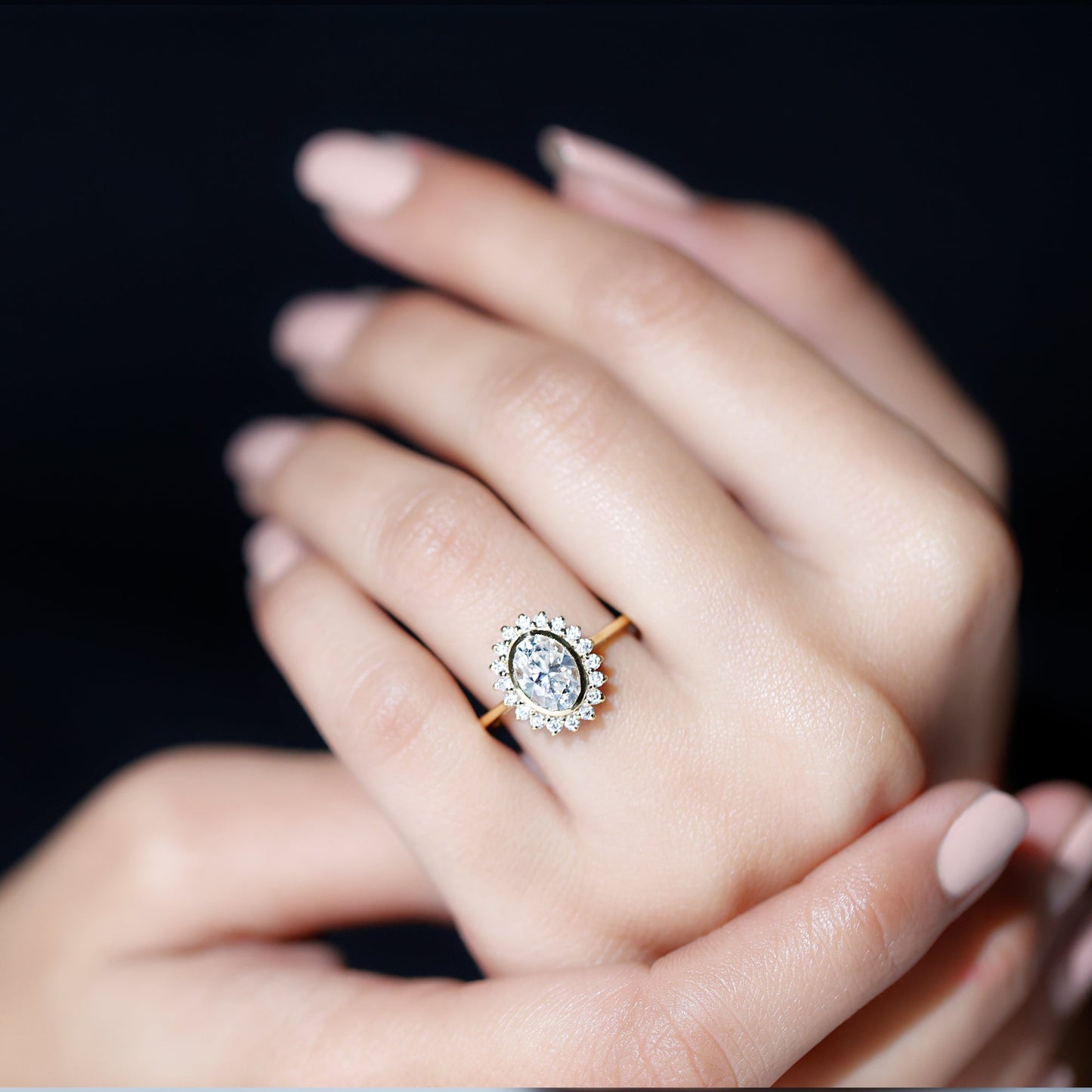 Oval Halo Engagement Ring with Moissanite