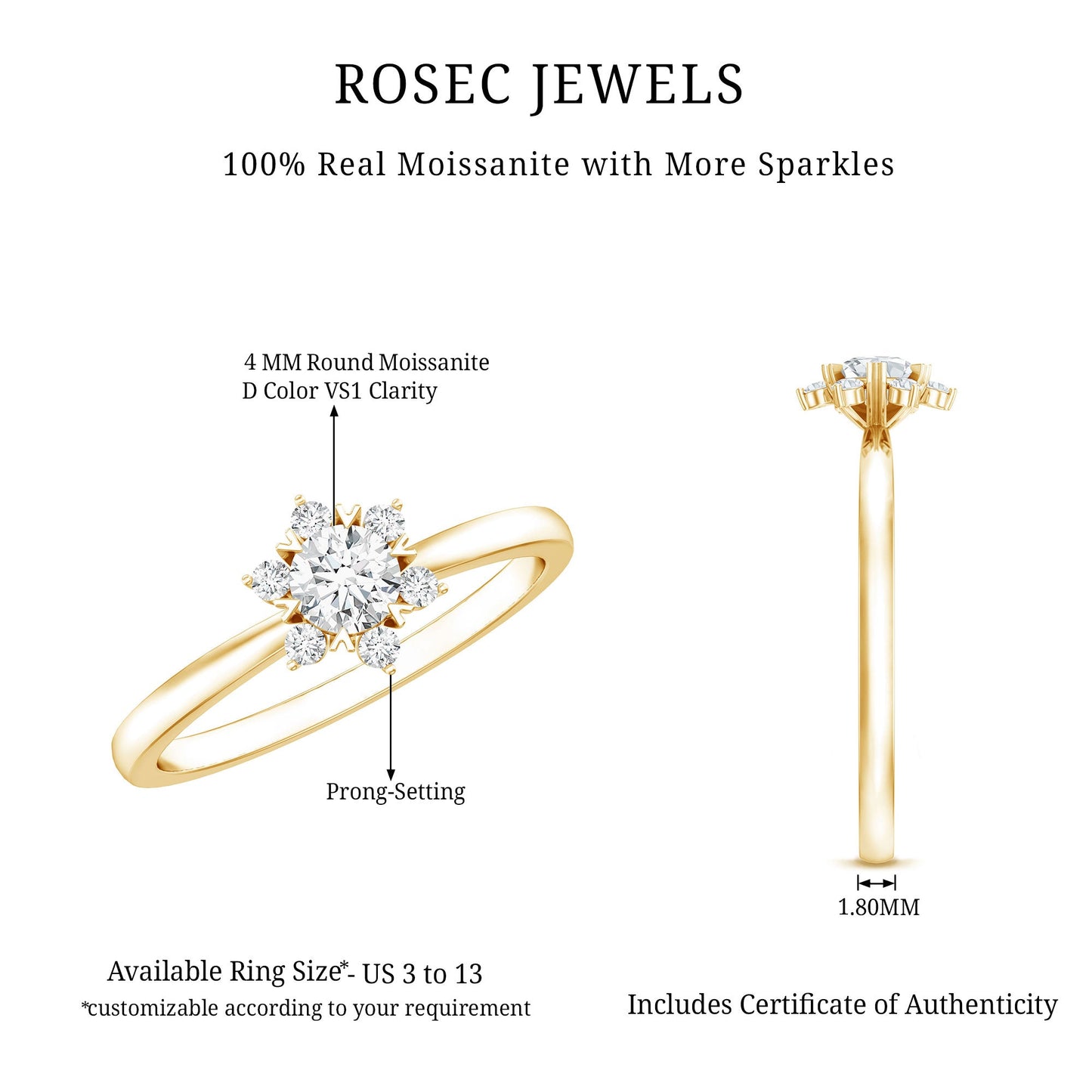 Round Moissanite Flower Promise Ring for Her