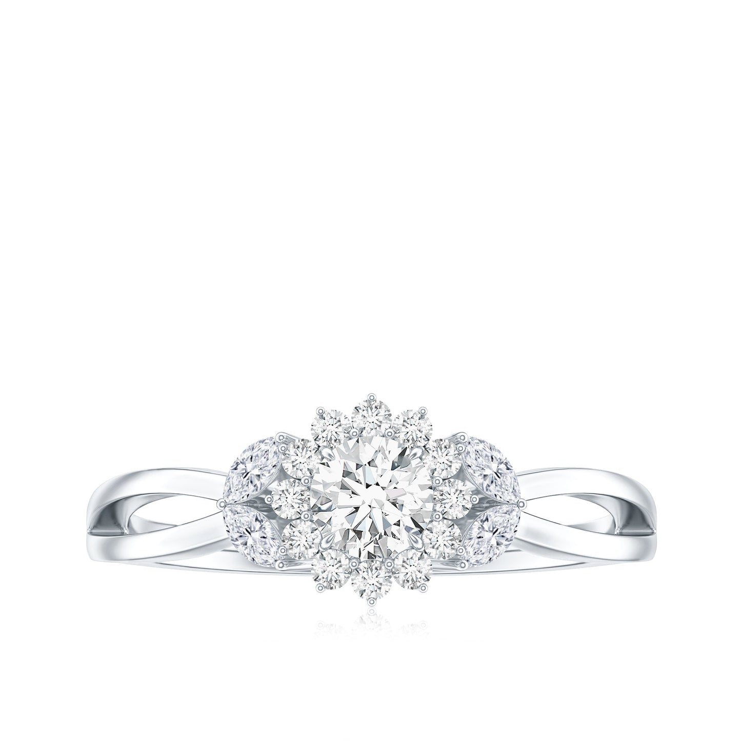 Diamond Flower Engagement Ring with Split Shank