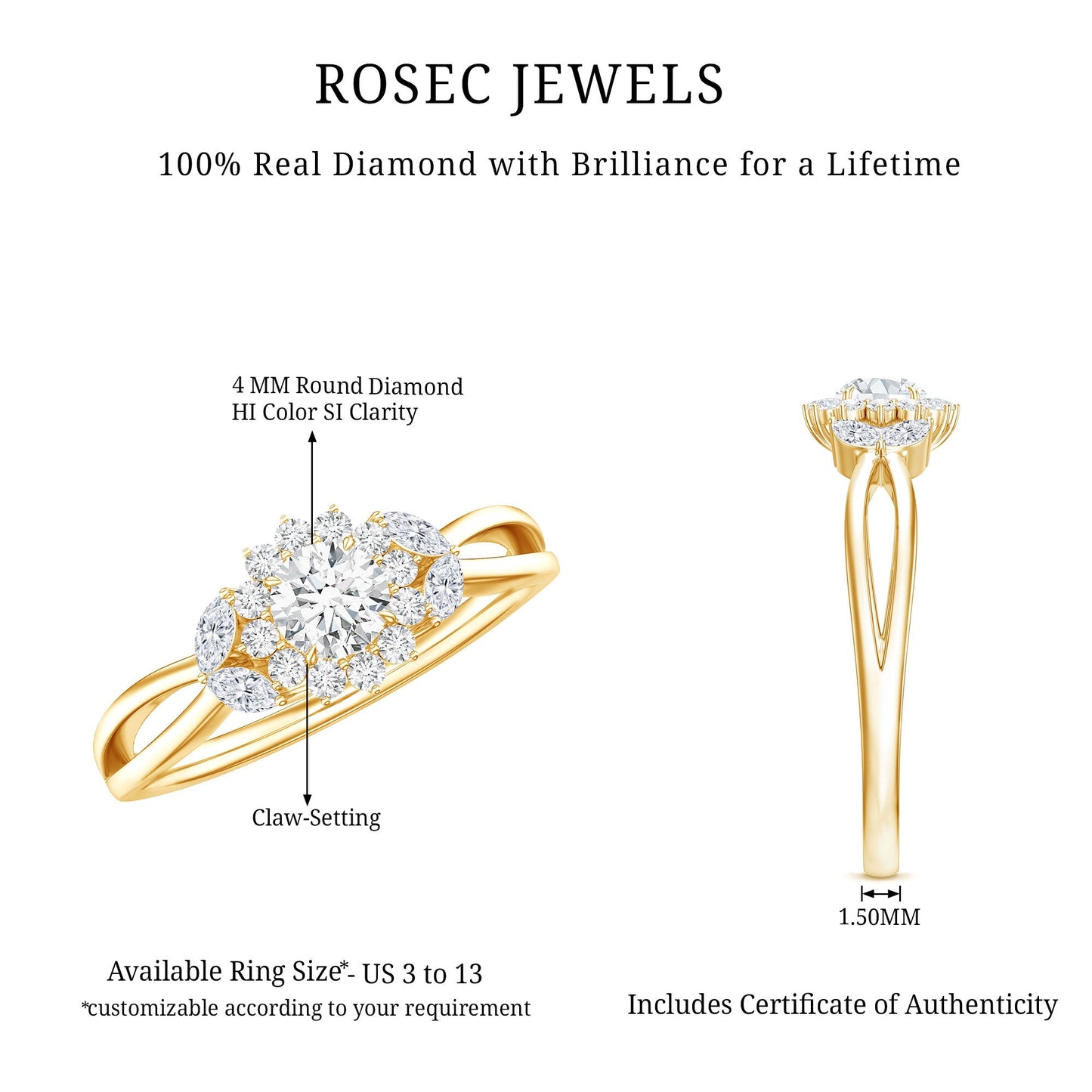Diamond Flower Engagement Ring with Split Shank