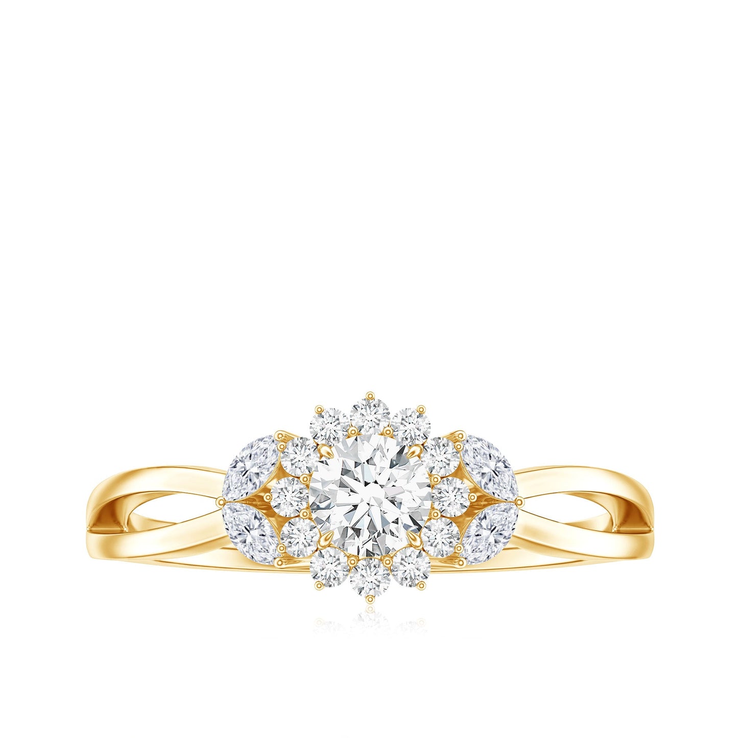 Diamond Flower Engagement Ring with Split Shank
