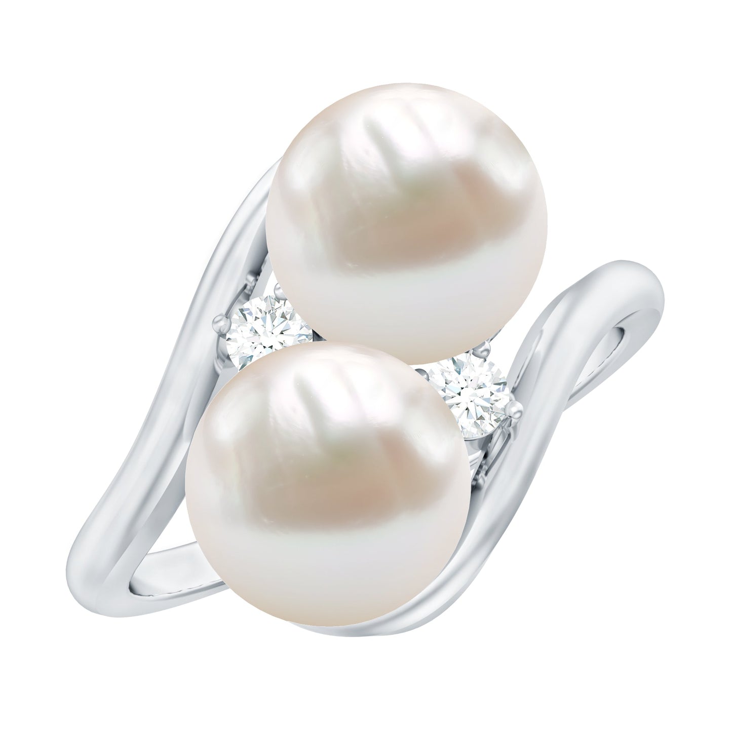 Freshwater Pearl Toi Et Moi Engagement Ring with Diamond