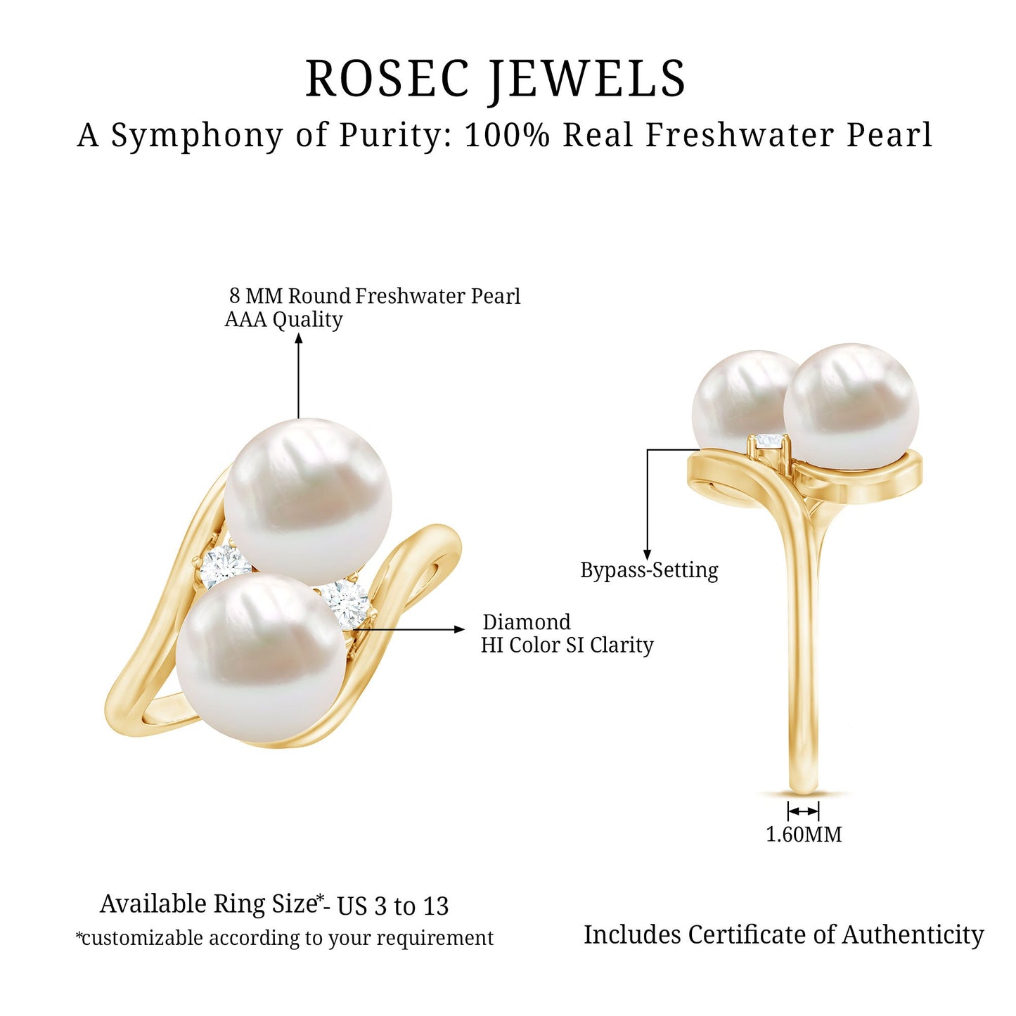 Freshwater Pearl Toi Et Moi Engagement Ring with Diamond