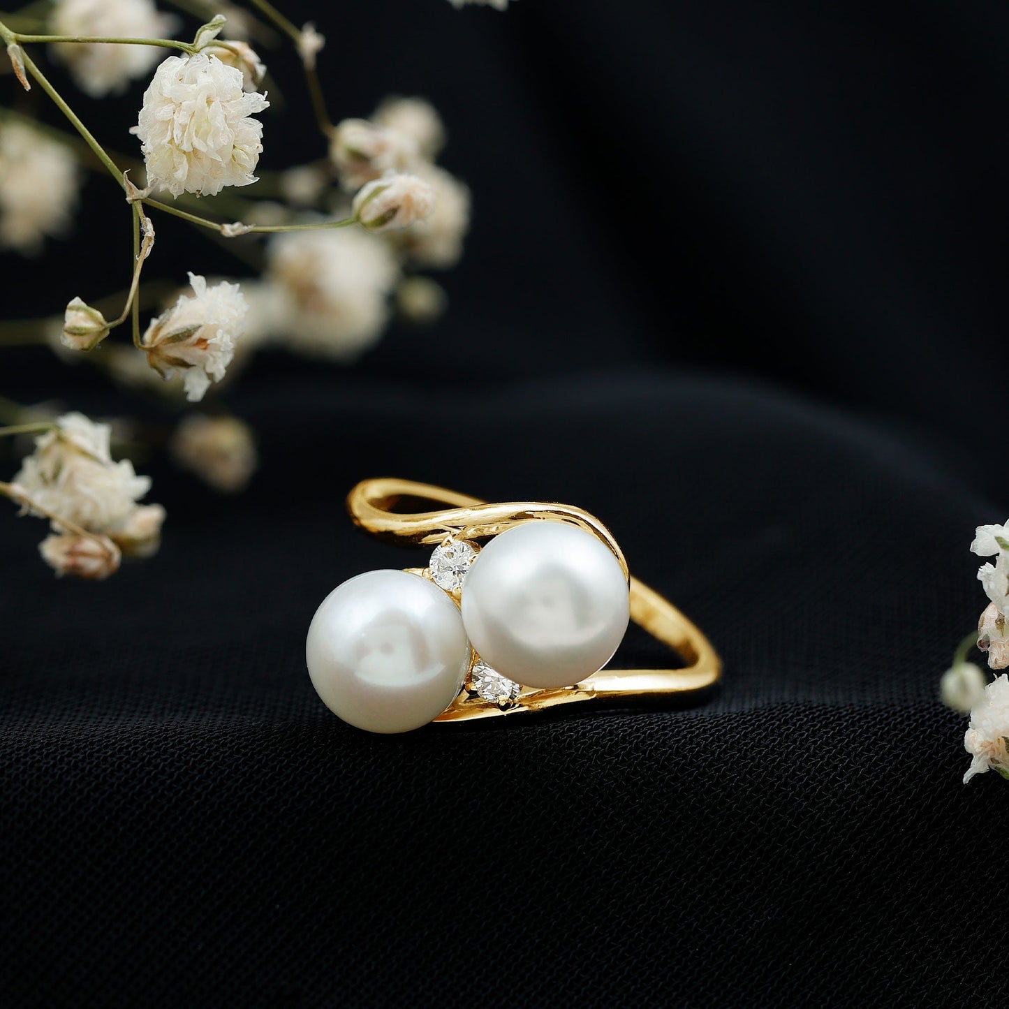 Freshwater Pearl Toi Et Moi Engagement Ring with Diamond