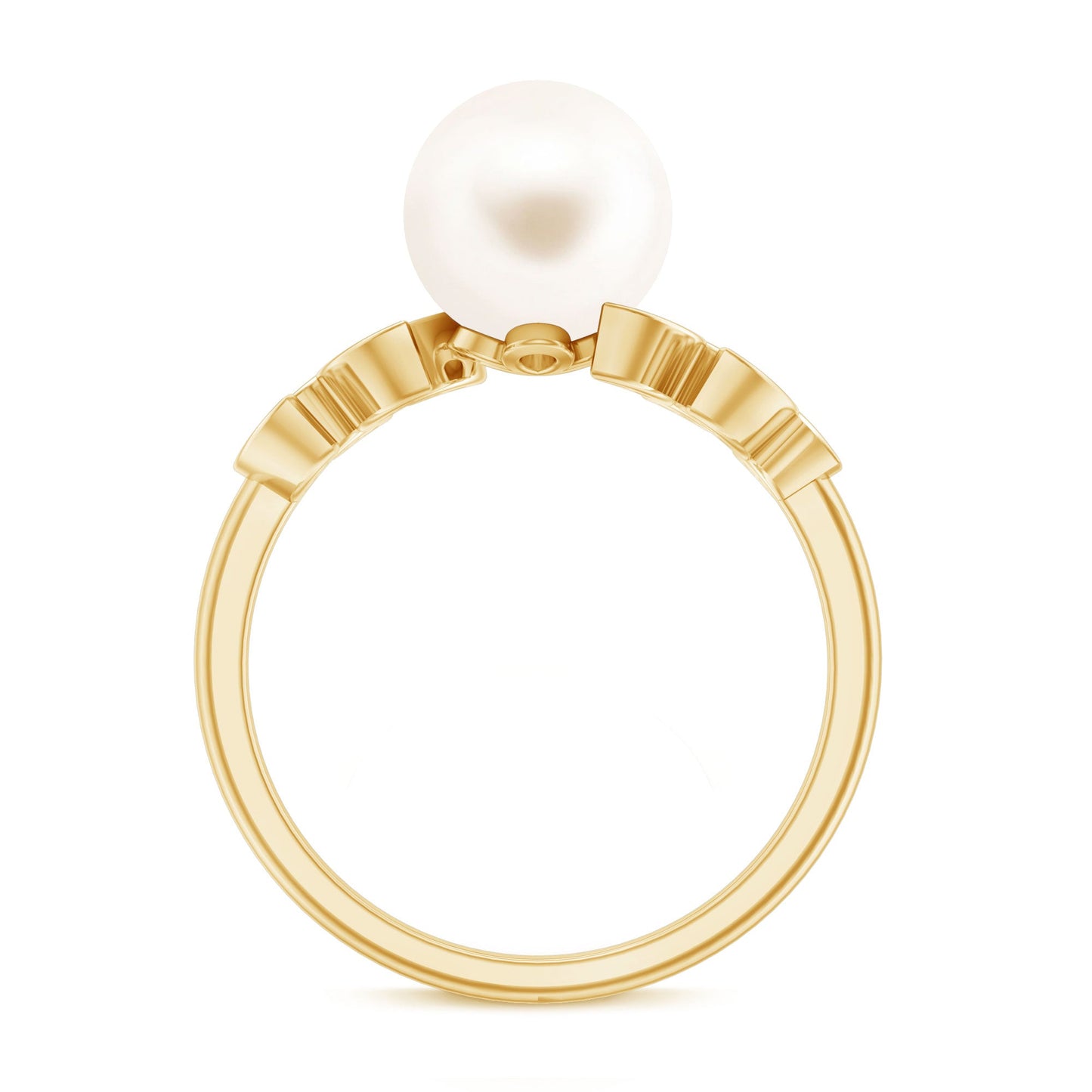 Freshwater Pearl Solitaire Engagement Ring with Diamond Leaf Shank