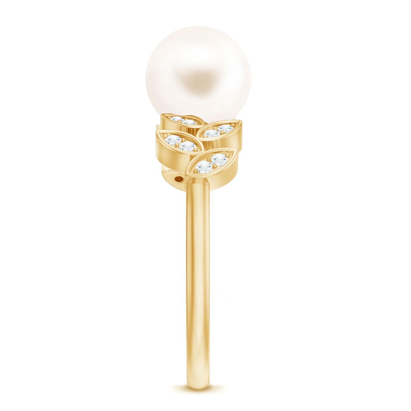 Freshwater Pearl Solitaire Engagement Ring with Diamond Leaf Shank