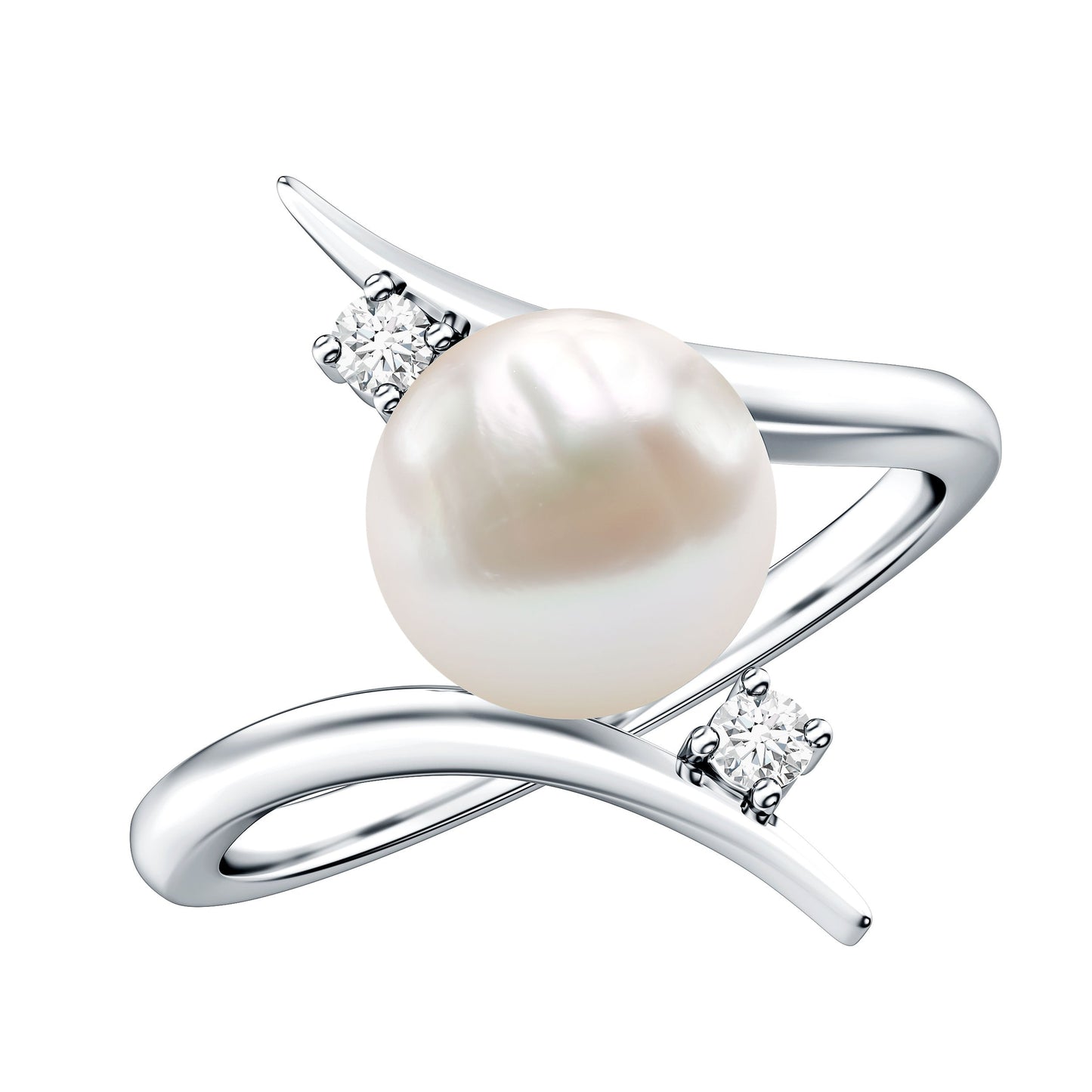 Cultured 7.4 Carat Freshwater Pearl Engagement Ring with Diamond Bypass Shank