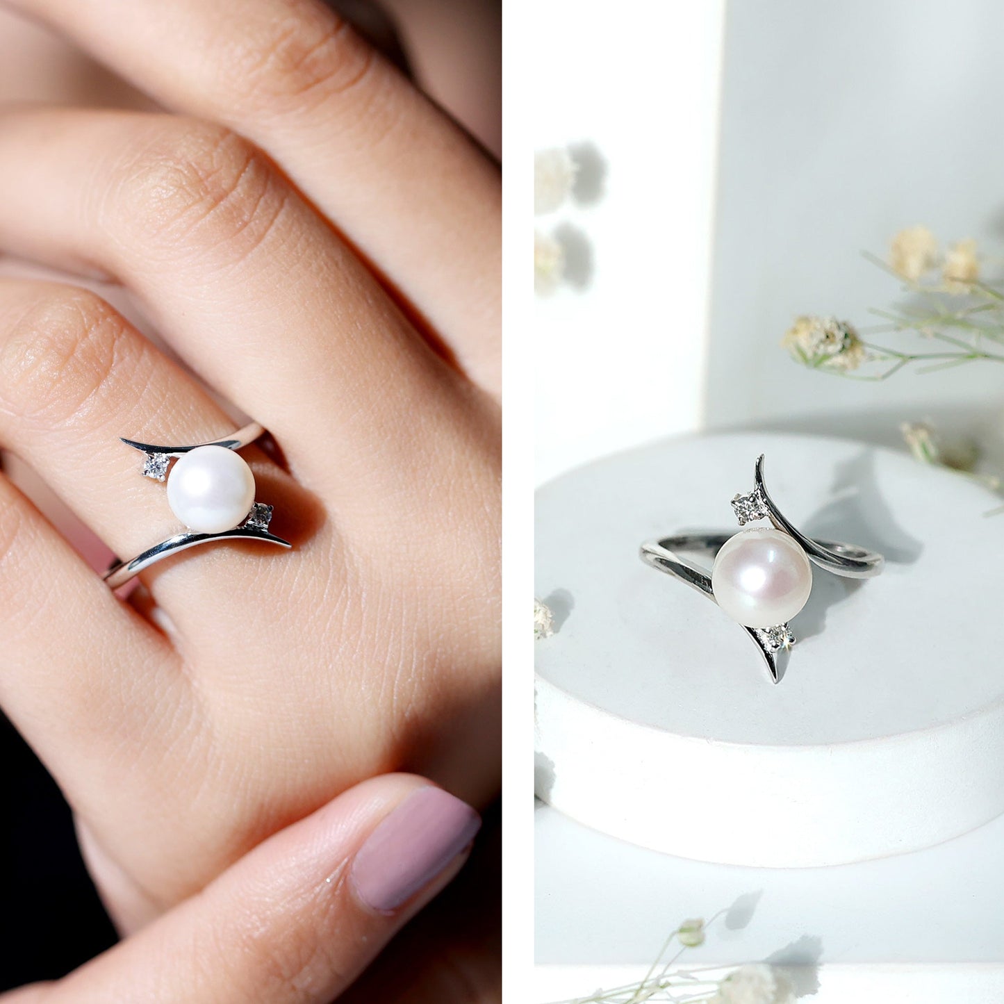 Cultured 7.4 Carat Freshwater Pearl Engagement Ring with Diamond Bypass Shank