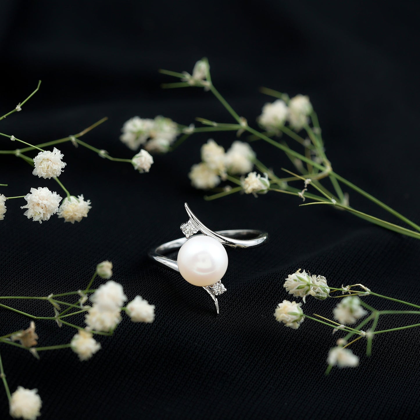 Cultured 7.4 Carat Freshwater Pearl Engagement Ring with Diamond Bypass Shank