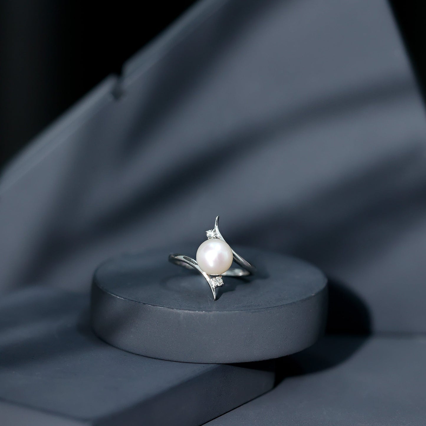 Cultured 7.4 Carat Freshwater Pearl Engagement Ring with Diamond Bypass Shank