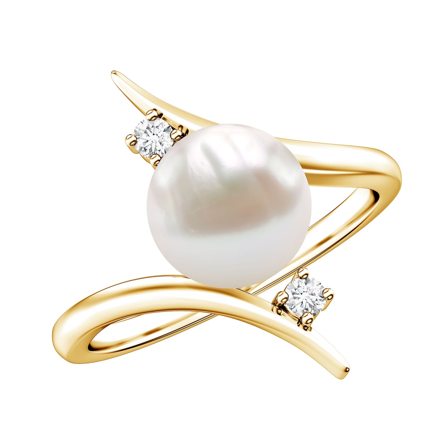Cultured 7.4 Carat Freshwater Pearl Engagement Ring with Diamond Bypass Shank